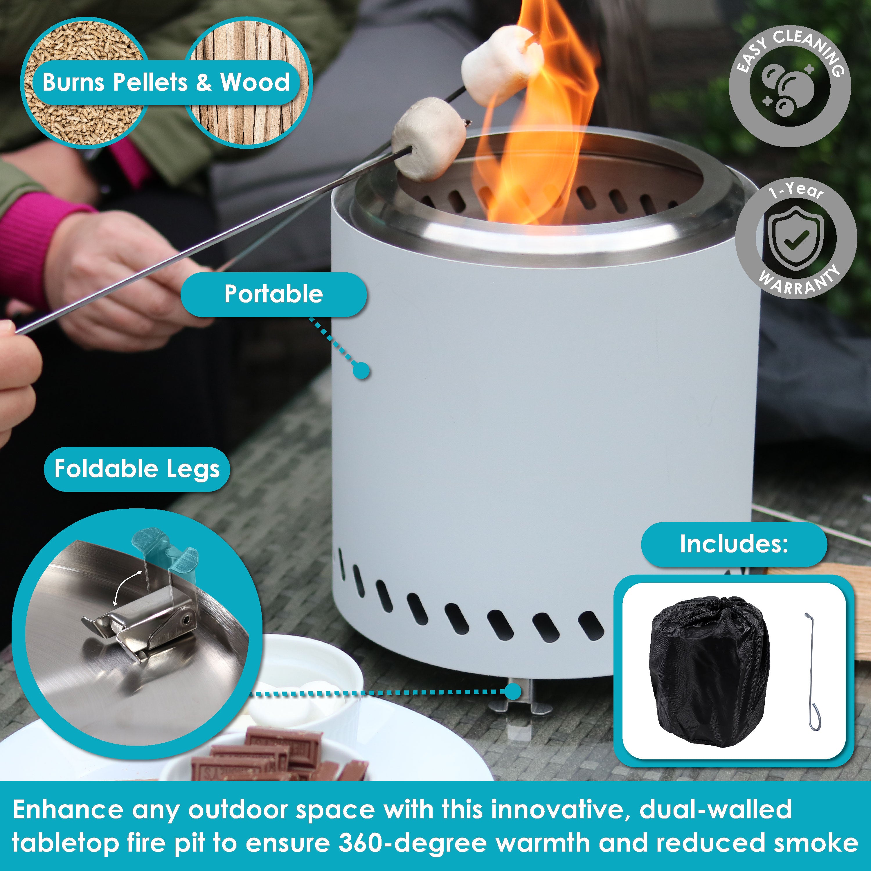 Sunnydaze Portable Tabletop Smokeless Fire Pit with Carry Bag & Poker - Perfect for Camping, Backyard, Patio & Outdoor Gatherings