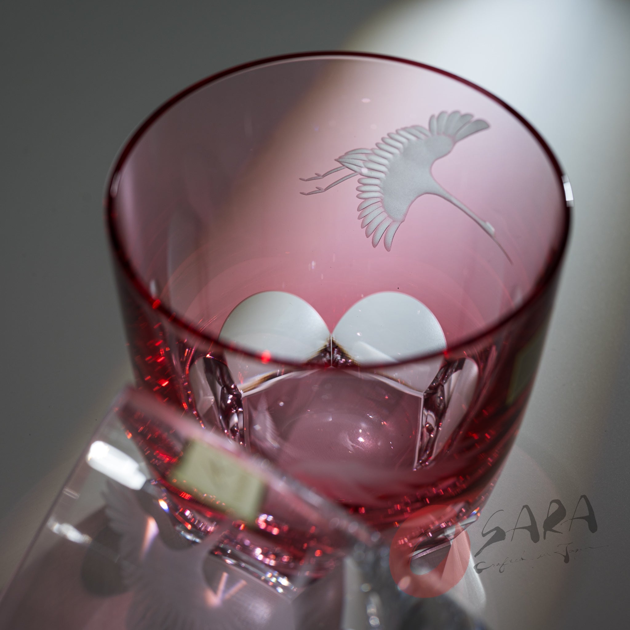 KAGAMI Crystal Luxury Engraved Glass Set - Crane & Mt. Fuji Design for Home Barware & Gift Giving | Japanese Art Decor for Whiskey, Cocktail, and Wine Glasses
