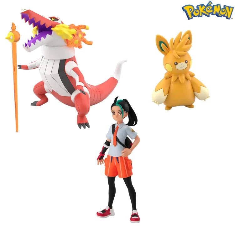 Bandai Pokemon Scale World Paldea Region Nemona, Skeledirge & Pawmot 3-Pack Trading Figure Set - Collectible Action Figures for Display, Gifts & Pokemon Battles