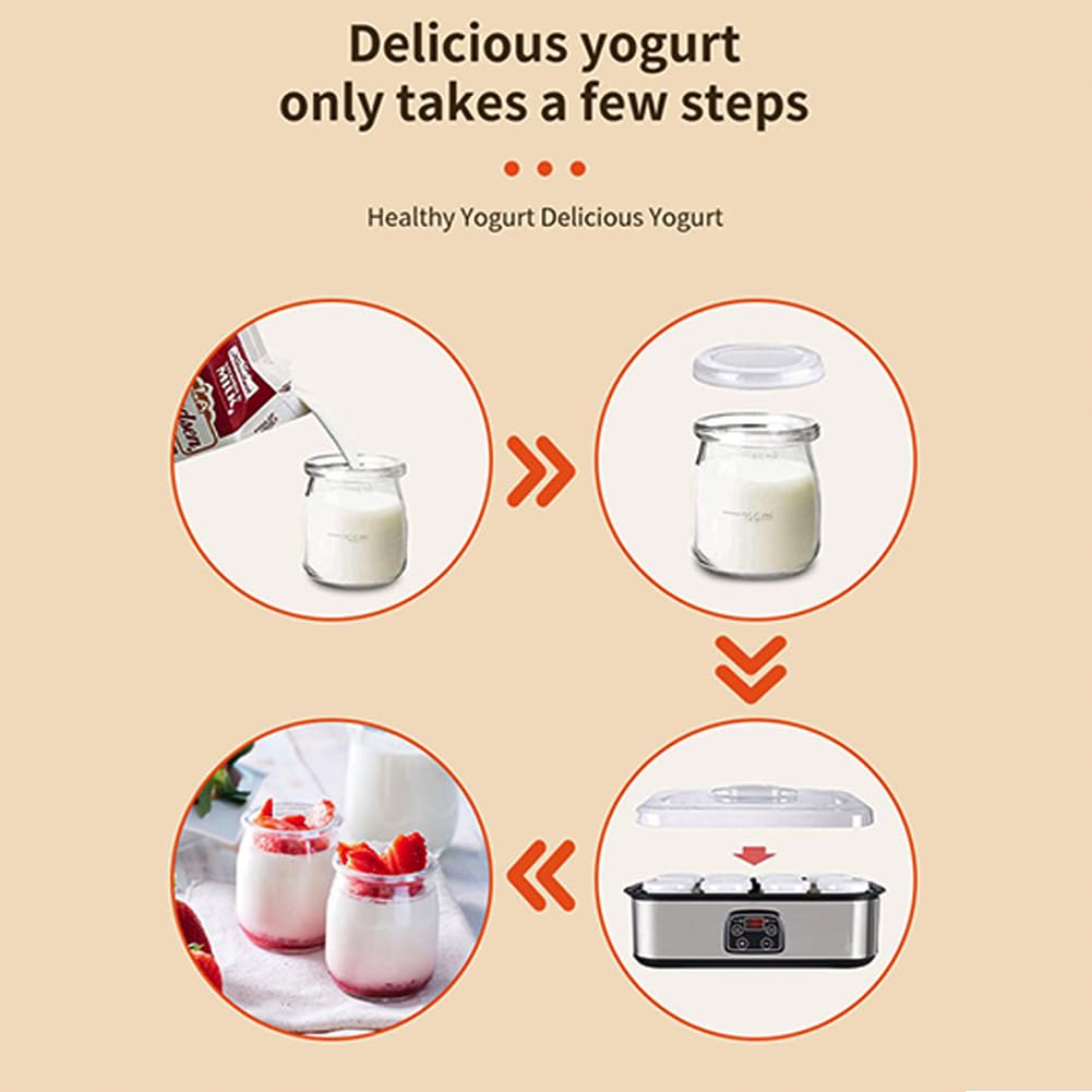 Stainless Steel Probiotic Yogurt Maker - 1400ml Capacity, Adjustable Temperature & Time Control, 36-Hour Fermentation, Includes 8 Glass Jars for Gut Health (Shape-A) | Perfect for Home Kitchen, Healthy Breakfast & Probiotic-Rich Snacks