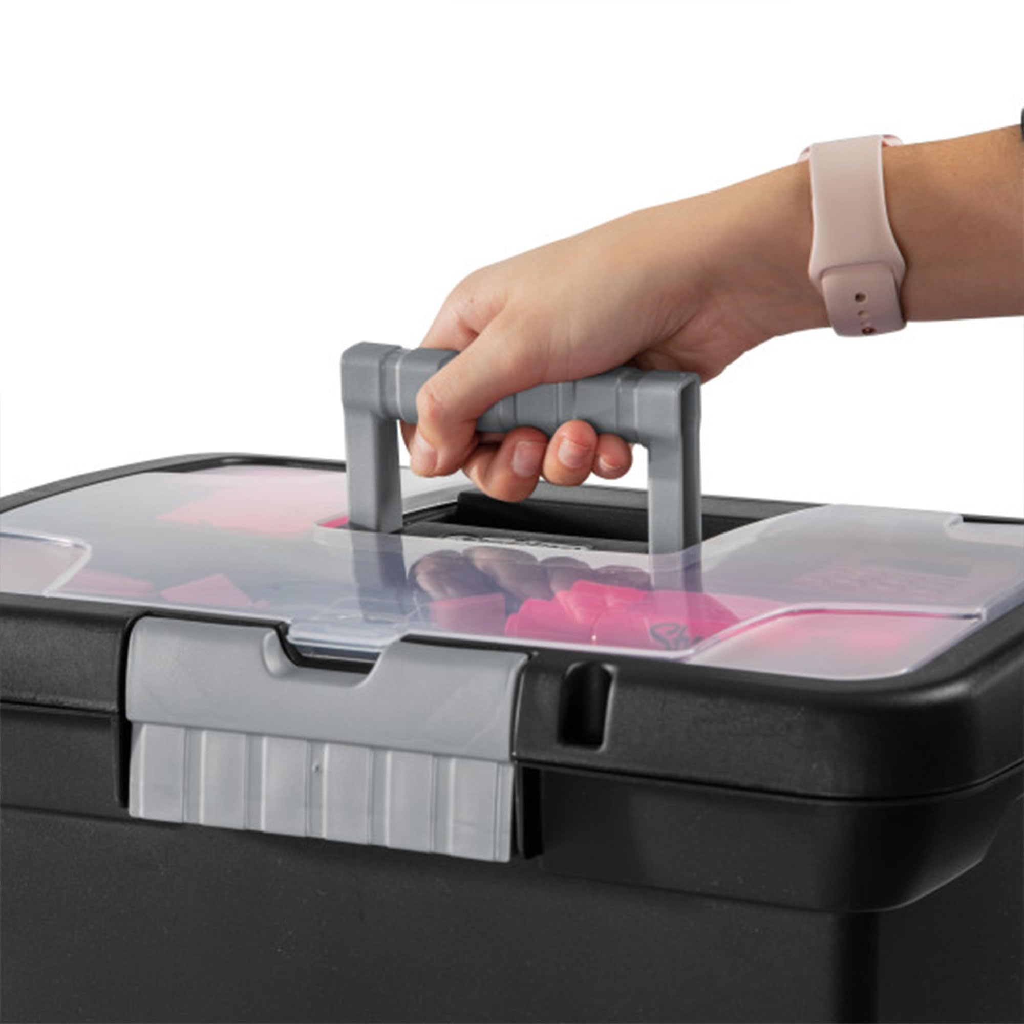 Sterilite Portable Lockable File Box Organizer with Handle and Clear Lid - 12 Pack Storage Solution for Office, Home & School Documents