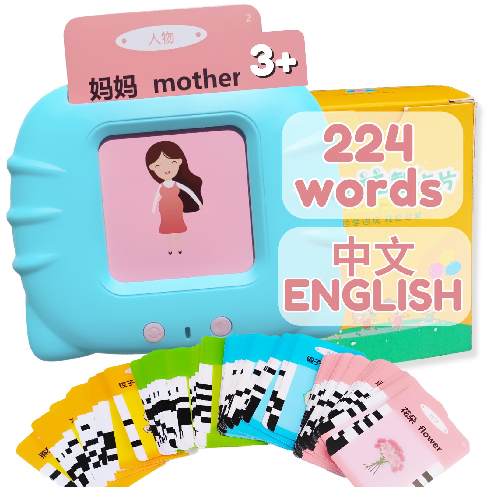 ZeenKind Bilingual English Chinese Talking Flash Cards for Kids Ages 2-6 | 224 Sight Words Learning Toy with Audio | Early Education Speech Development Flashcards (112 Cards) | Perfect for Homeschooling & Travel Learning Activities