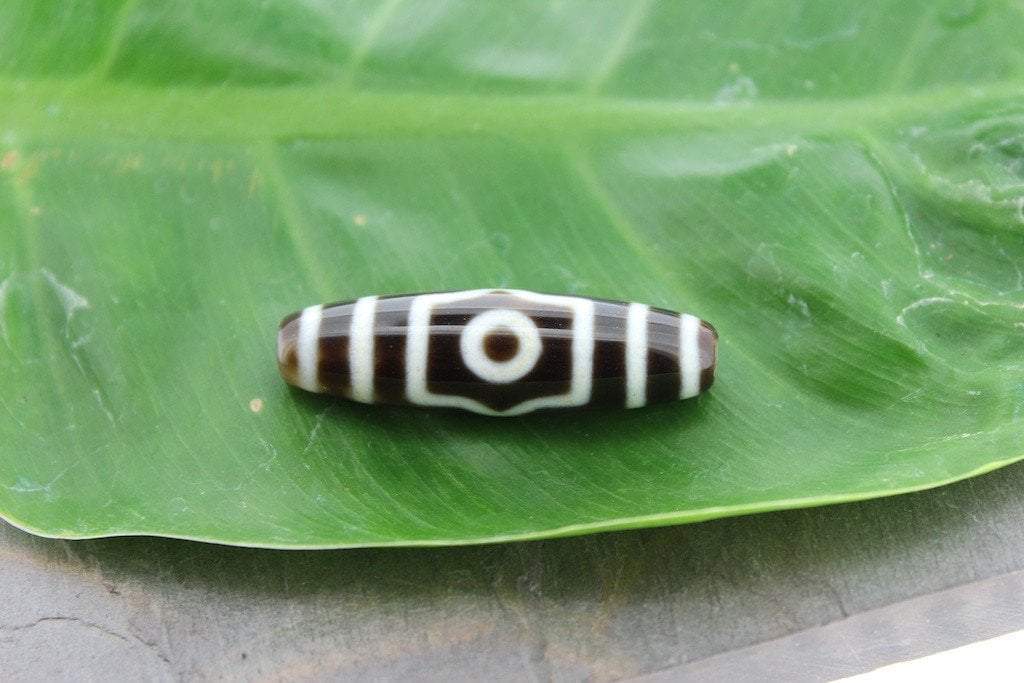Unique Handmade 3 Eye Dzi Agate Bead - Genuine Tibetan Buddhist Mala Jewelry for Meditation & Spiritual Protection