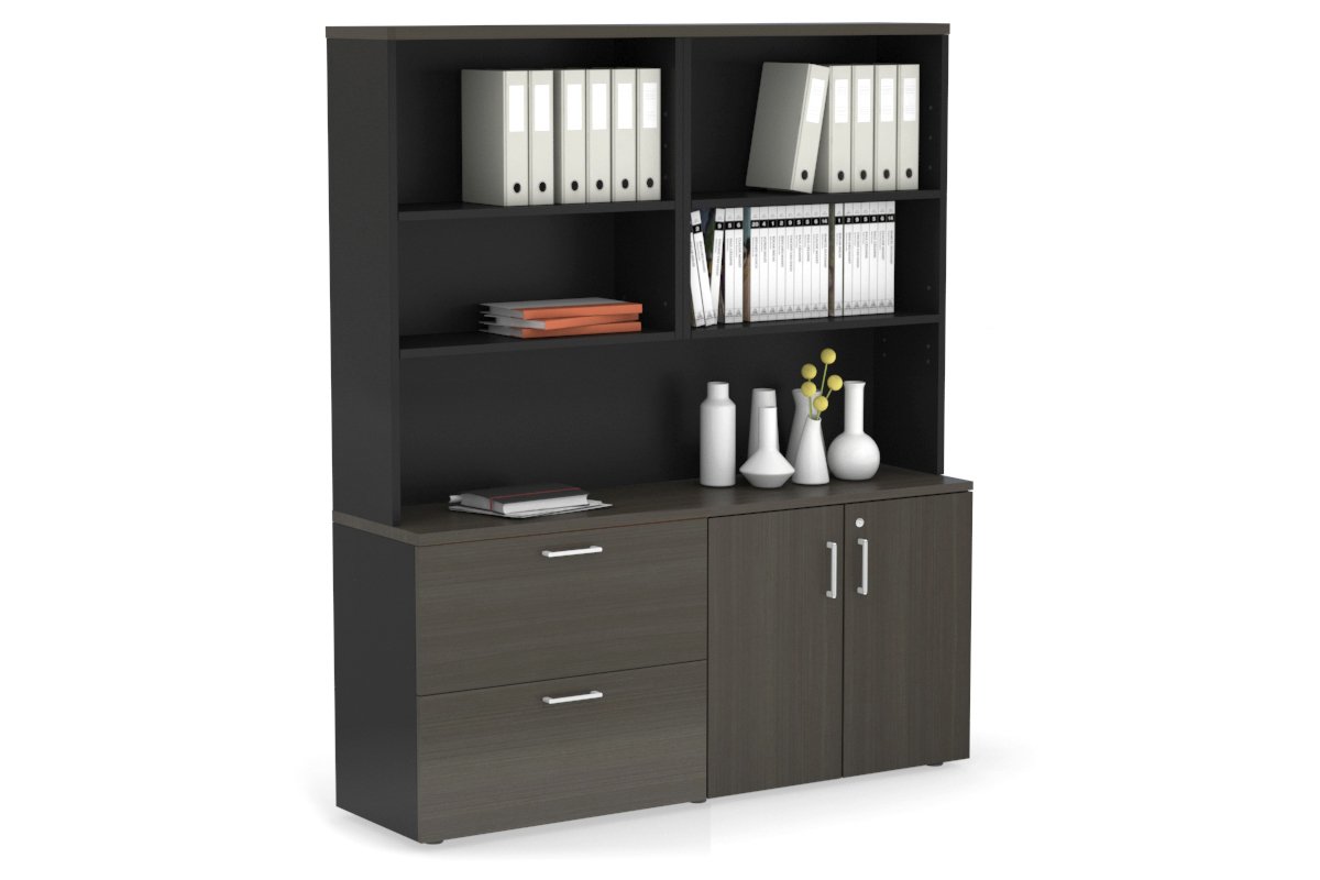 2-Drawer Lateral File Cabinet with 2-Door Storage Cupboard & Open Hutch - Office Organization & Document Storage Solution for Small Spaces
