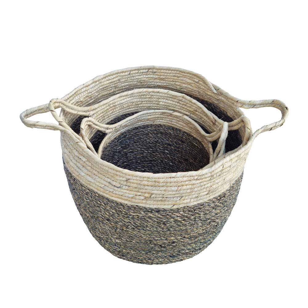 Aurora Set of 3 Natural Woven Baskets - Handmade Storage Baskets for Home Organization, Laundry, Toys & Decor