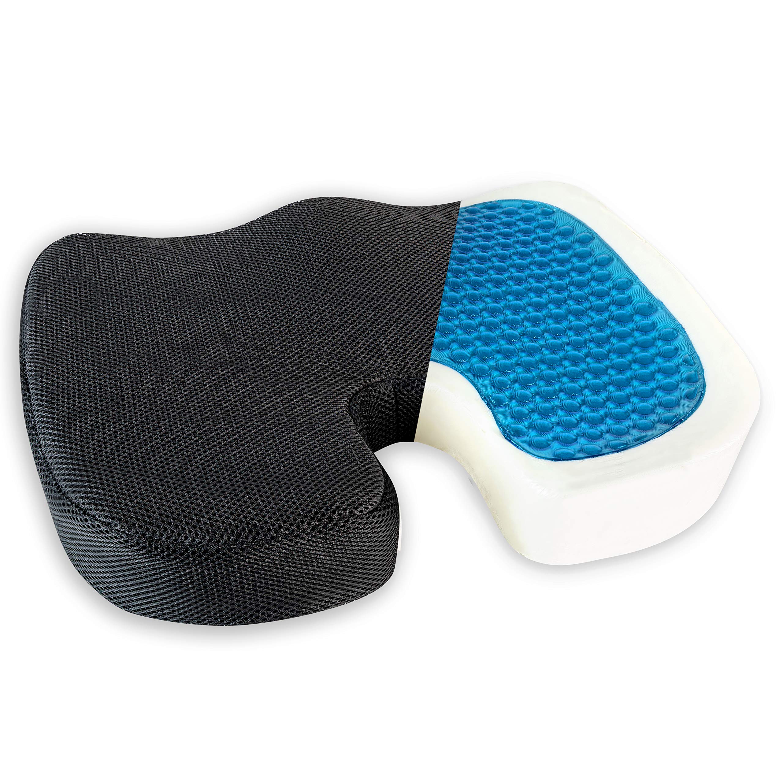 Premium Gel & Memory Foam Seat Cushion for Office Chair & Car - Coccyx Support & Pressure Relief - Black - Ideal for Long Sitting, Driving & Back Pain Relief