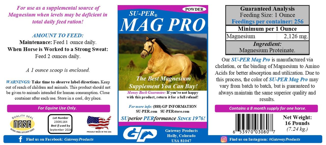 Mag Pro Horse Calming Supplement with Magnesium - 16lb (8 Month Supply) for Stress Relief & Normal Behavior Support - Ideal for Show Horses, Trail Riding & Training