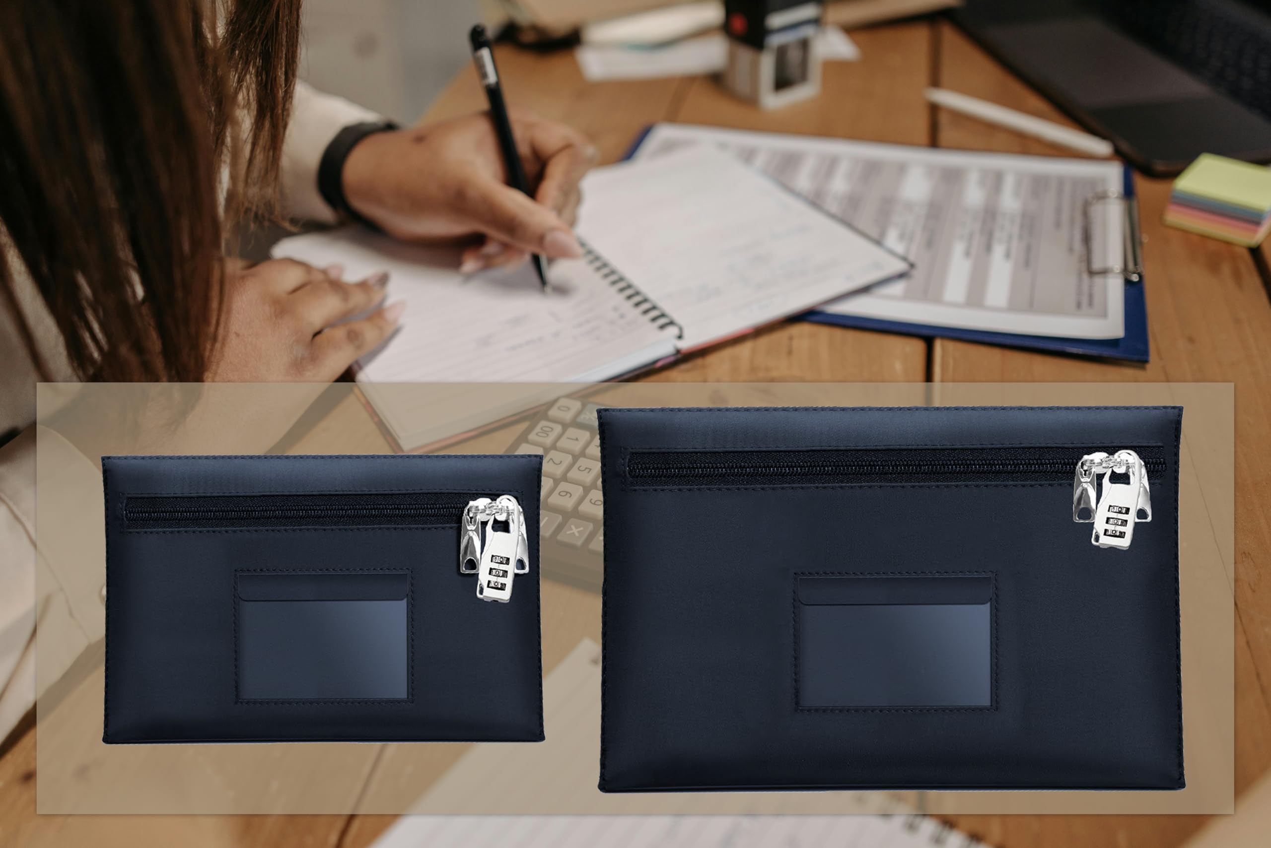 Secure Lockable Money Bag 12.2x8.2 Inches - Heavy Duty Zippered Bank Deposit Bag with Dual Zipper & Safe Lock - Cash Deposit Bag for Businesses, Retail Stores & ATM Use (Black, Medium)