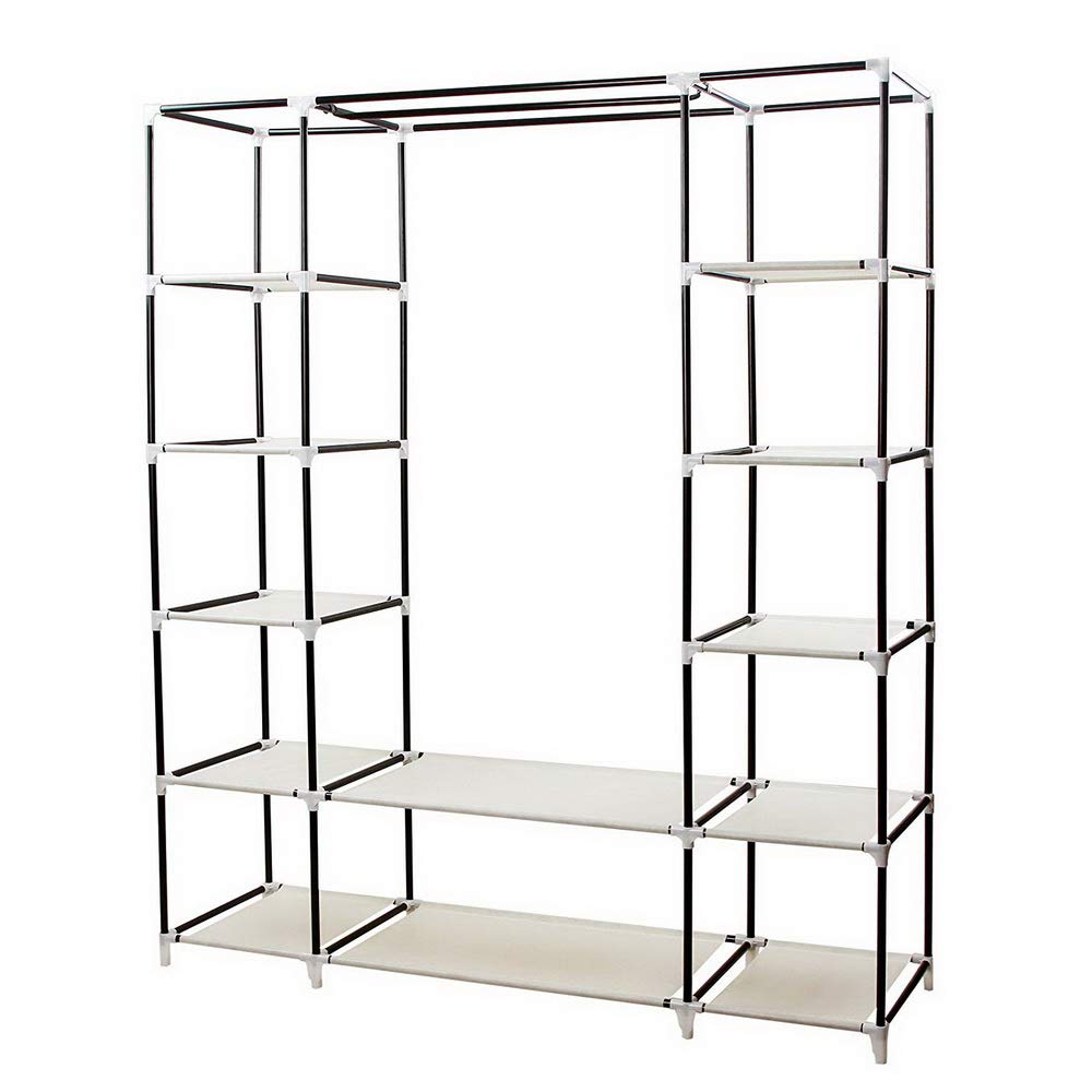 69 Inch Portable Clothes Closet Wardrobe Organizer - Non-Woven Fabric with 12 Storage Shelves - Quick Assembly for Bedroom, Closet, Dorm Room & Small Space Storage Solution