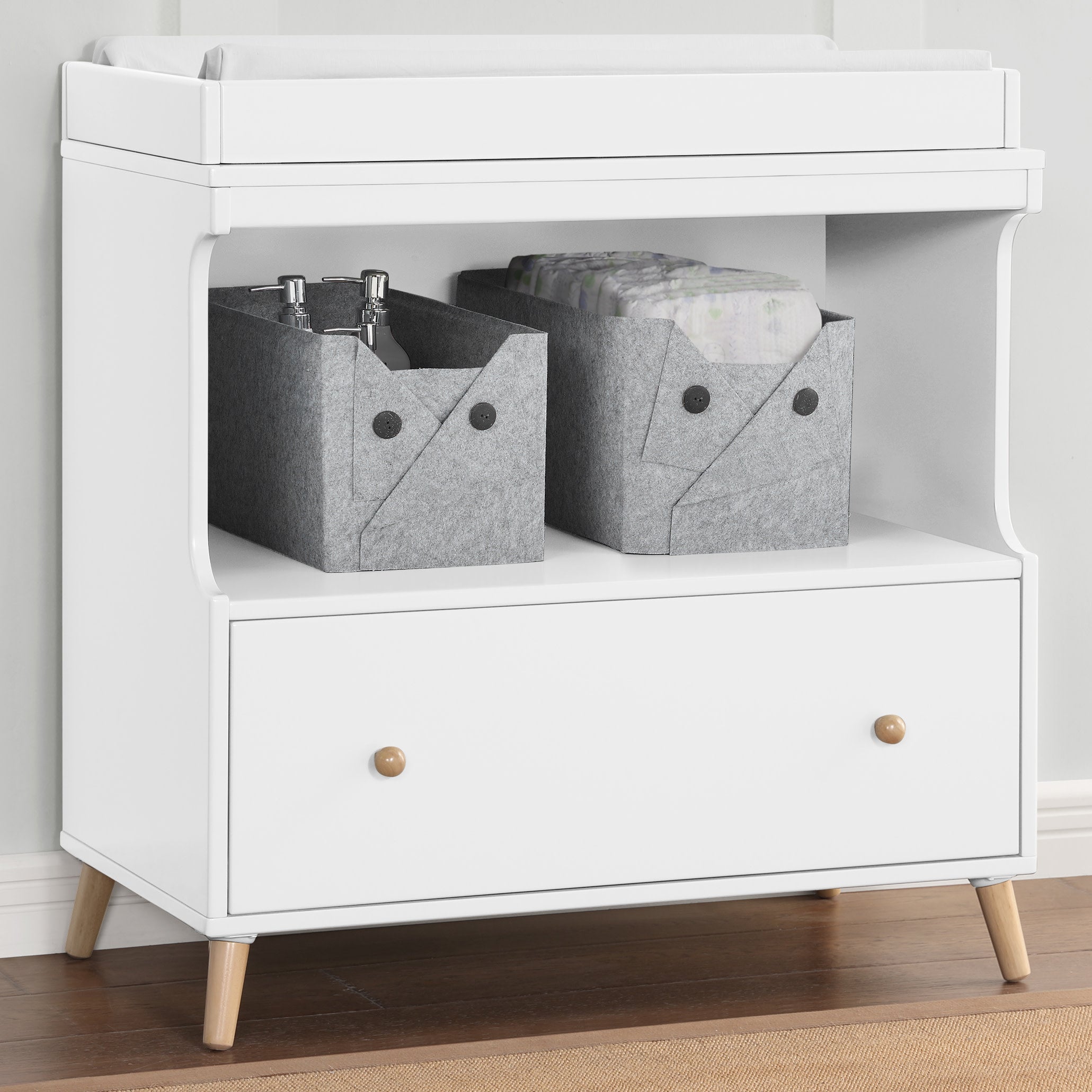 Essex Convertible Baby Changing Table with Storage Drawer - Nursery Dresser & Changing Station for Newborns & Toddlers