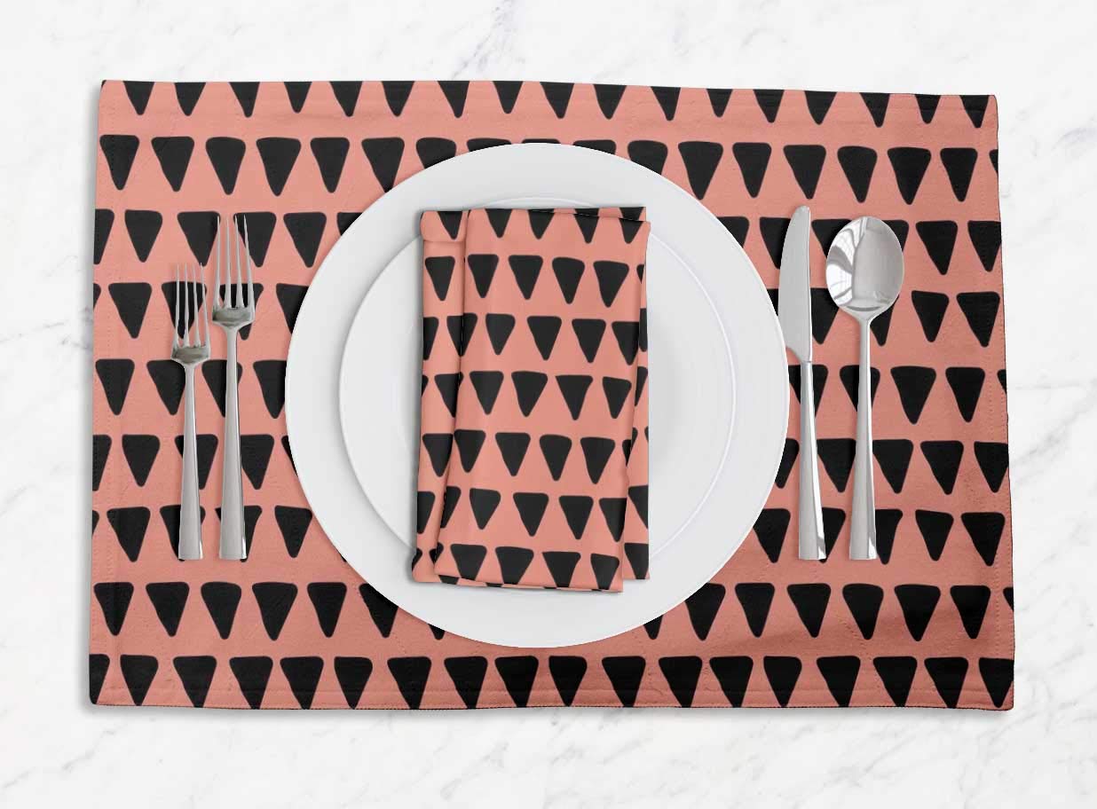 Stylish Orange Triangle Geometric Printed Reversible Table Mats with Napkins Set - Modern Dining Room Decor for Casual & Formal Meals, Dinner Parties & Home Entertaining