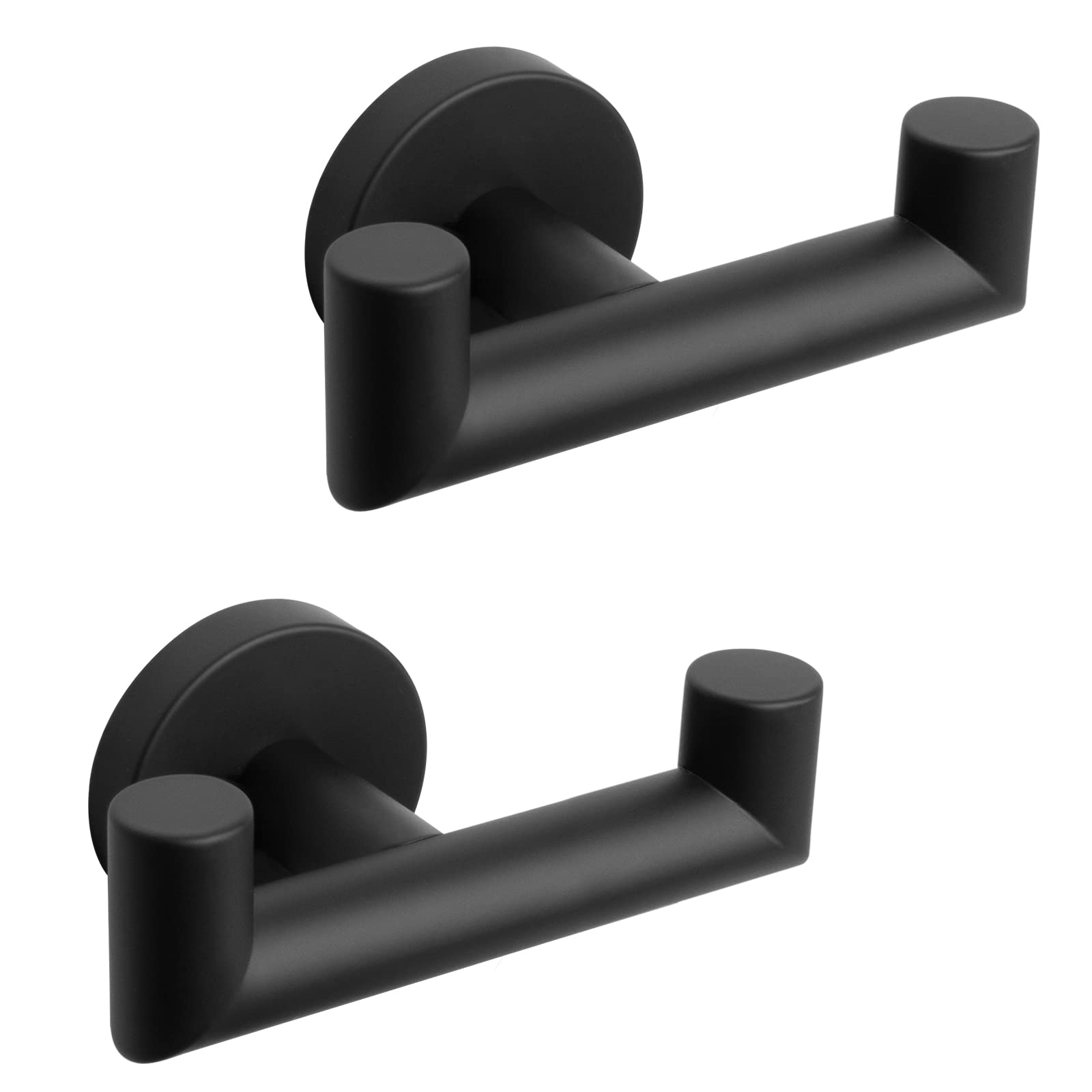 NearMoon Double Towel Hook - 2 Pack SUS304 Stainless Steel Heavy Duty Wall Mounted Coat & Robe Hanger for Bathroom, Living Room, Kitchen - Matte Black - Perfect for Organizing Towels, Robes & Coats in Home Spaces