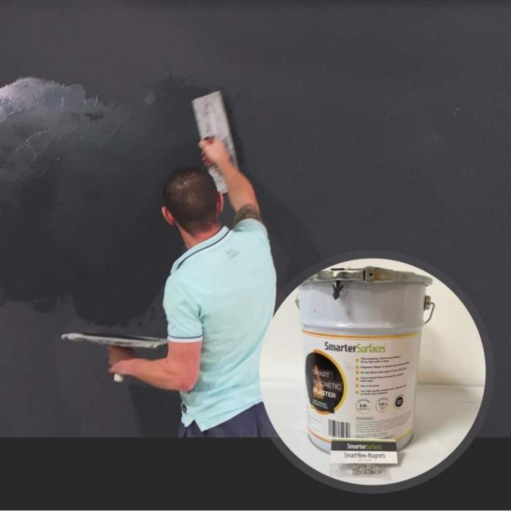 Smart Magnetic Plaster (65ft²/128.5floz) - Dark Grey Magnet-Receptive Wall Coating for Offices, Classrooms & Homes | High Magnetic Strength, Smooth Finish, Easy DIY Application (10Kg) | Perfect for Whiteboards, Memo Boards & Decorative Displays in Workspaces & Living Areas