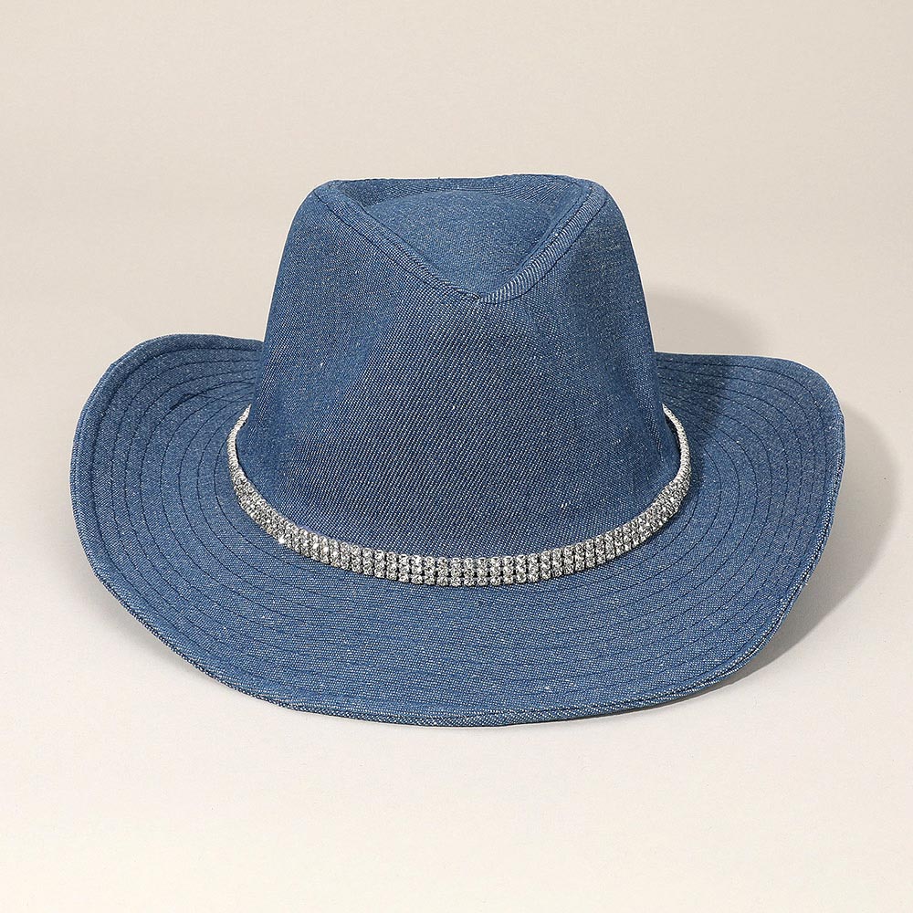 Stylish Three Row Rhinestone Band Fedora Hat for Women - Elegant Wide Brim Sun Hat for Outdoor Parties, Weddings & Fashion Events