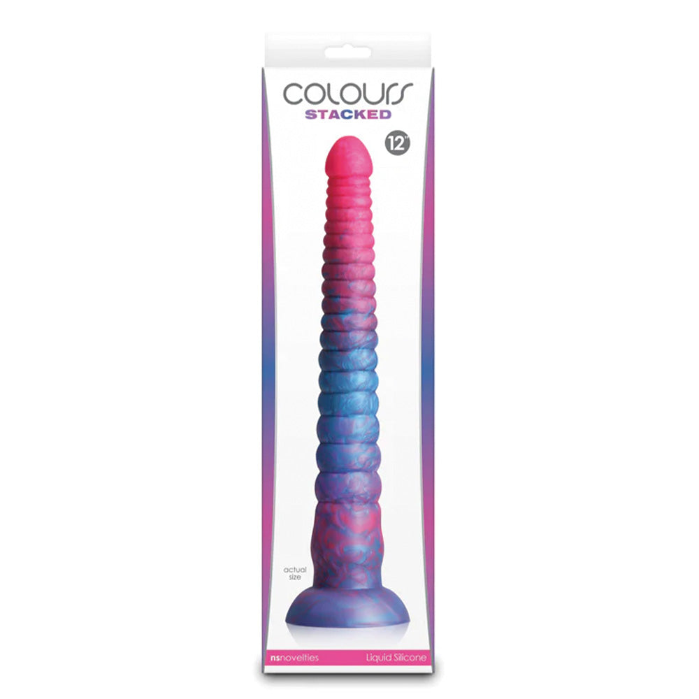 12-Inch Stacked Ribbed Liquid Silicone Dildo with Strong Suction Cup - Realistic Textured Adult Toy for Couples Play & Solo Pleasure