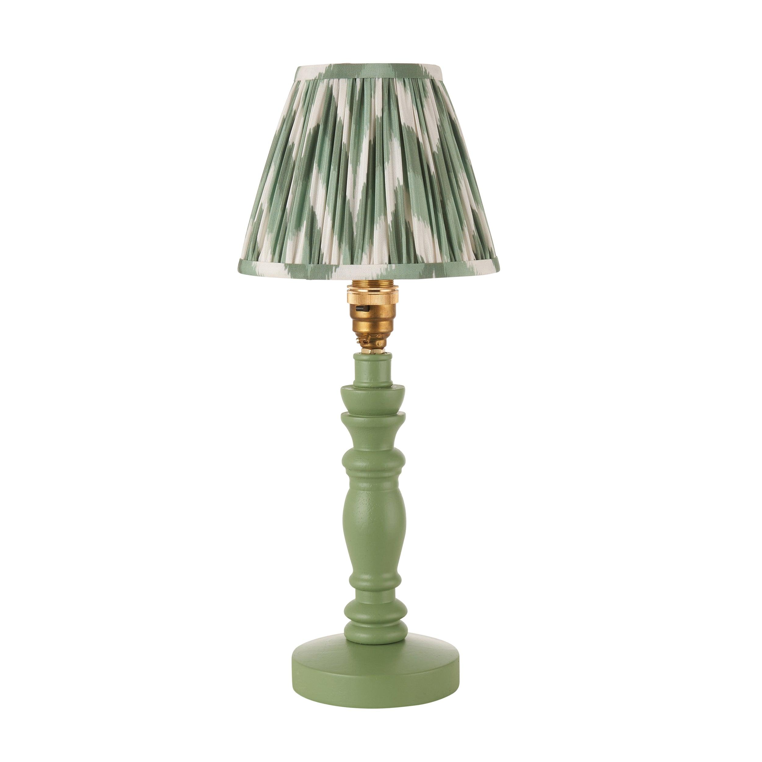 Bibury Green Table Lamp with 16cm Zigzag Cotswold Green Shade - Modern Home Office Bedroom Lighting Decor for Reading & Relaxation