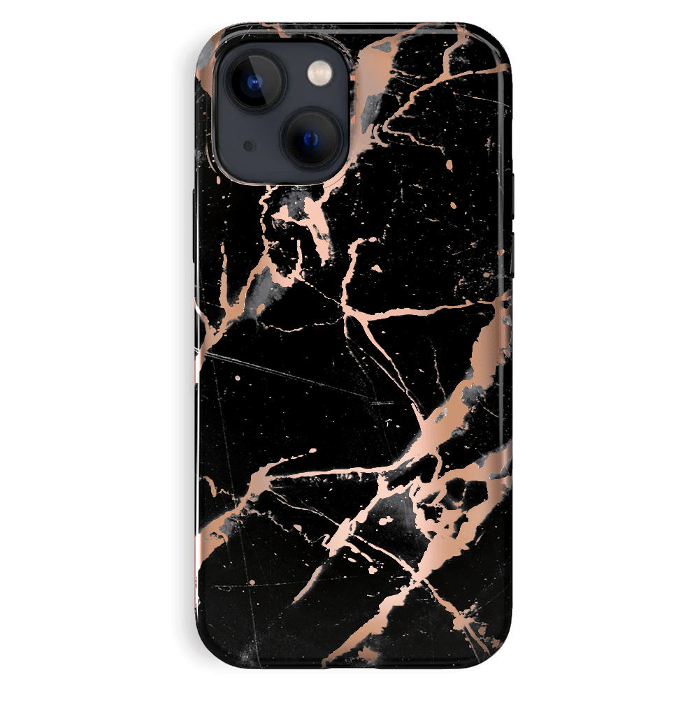 Elegant Black Marble Rose Gold Chrome iPhone Case - Slim Protective Cover for iPhone [Model] | Perfect for Everyday Use, Office & Special Occasions