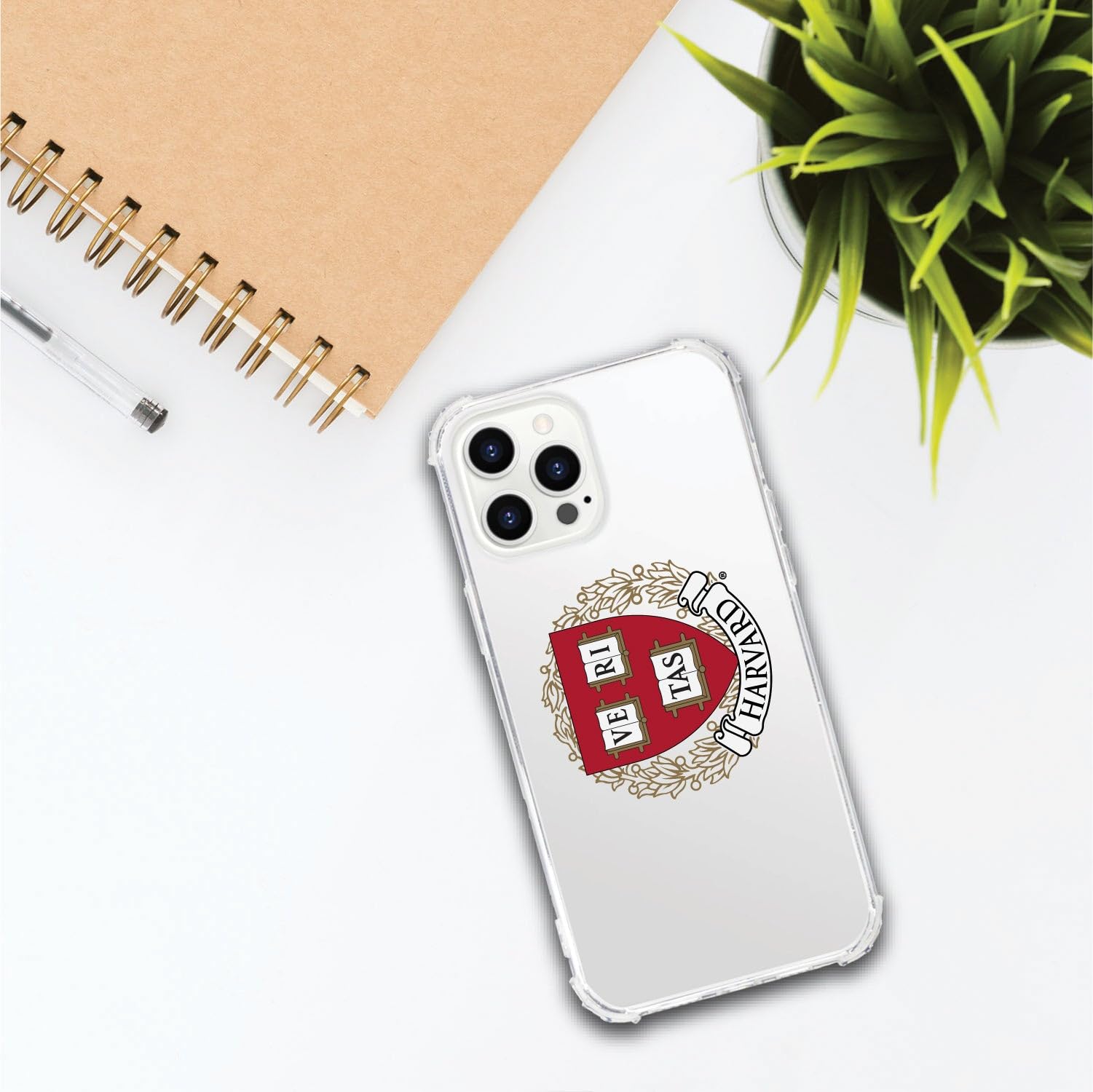 OTM Essentials Rugged Phone Case for iPhone 13 Pro Max - Shockproof Protective Cover with Reinforced Edges | Classic White Design | Harvard University Collection | Perfect for Outdoor Activities, Travel & Daily Use