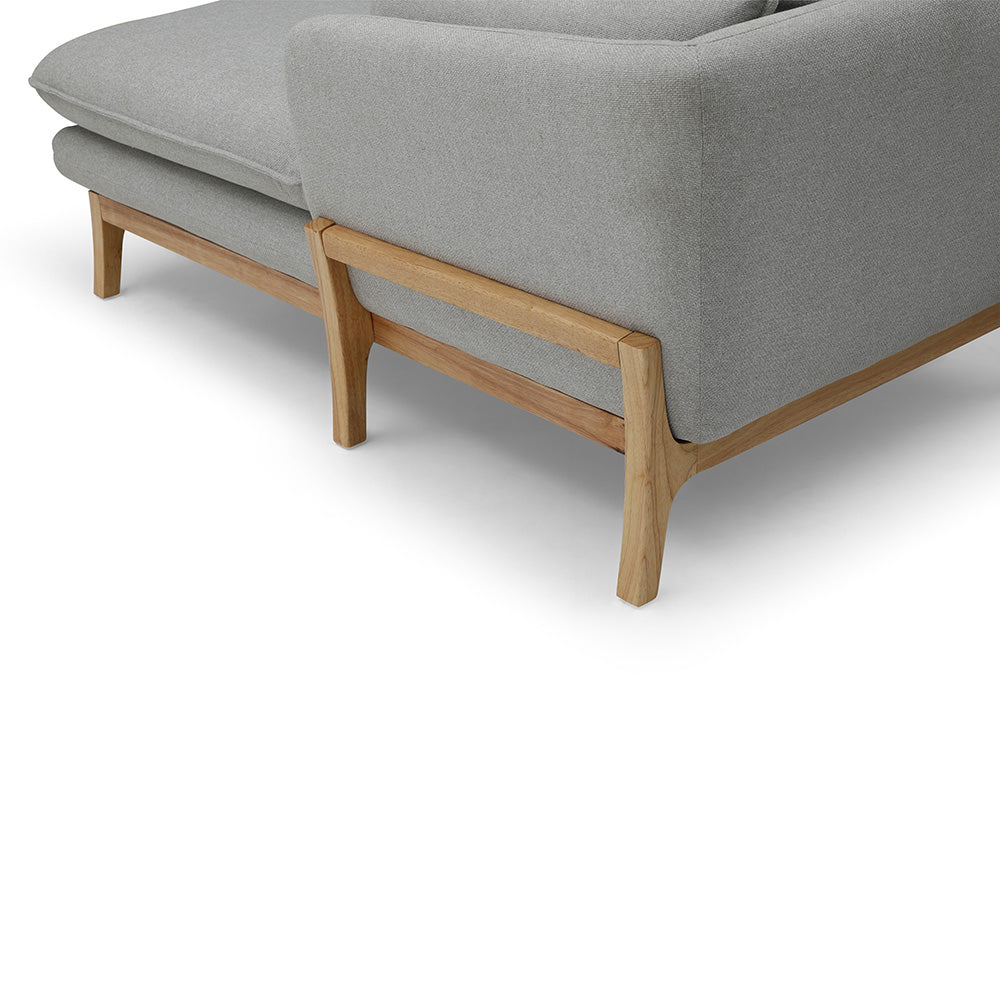 BRONTE 3-Seater Sofa with Right Chaise in Light Grey & Oak - Modern Living Room Furniture for Small Spaces & Apartments