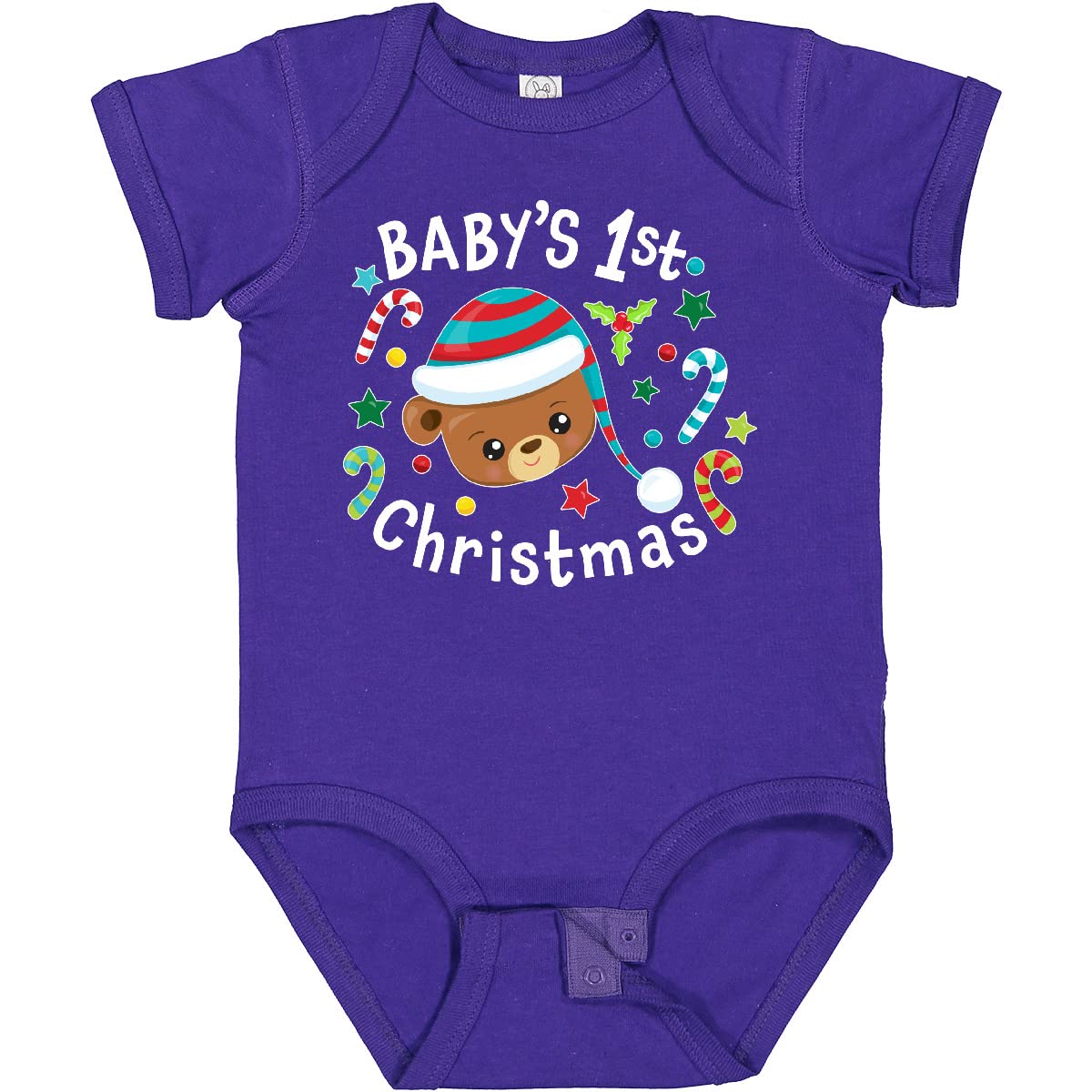 Inktastic Baby's 1st Christmas Cute Bear with Candy Canes Baby Bodysuit - Adorable Holiday Outfit for Newborns & Infants - Perfect for Christmas Photos, Family Gatherings & Festive Celebrations