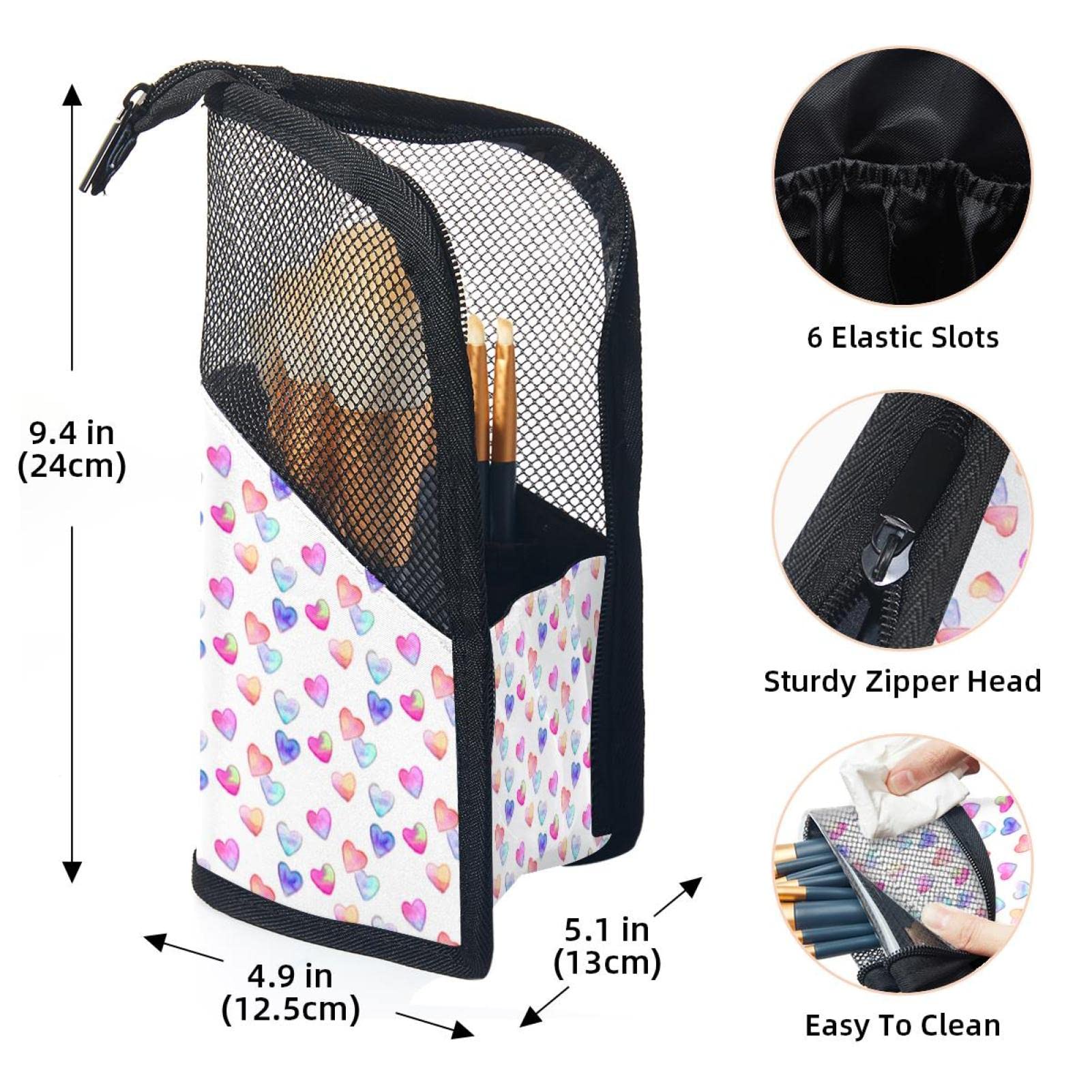 12-Piece Makeup Brush Organizer Bag with Watercolor Love Hearts - Portable Travel Cosmetic Brush Holder Set for Professional & Home Makeup Storage
