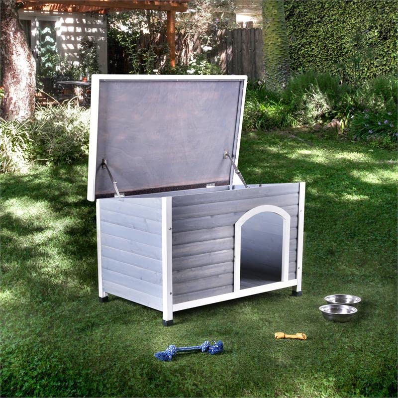 Furniture of America Gayle Transitional Wood Medium Pet House in Gray & White - Cozy Indoor Dog & Cat Shelter for Living Room, Bedroom or Patio