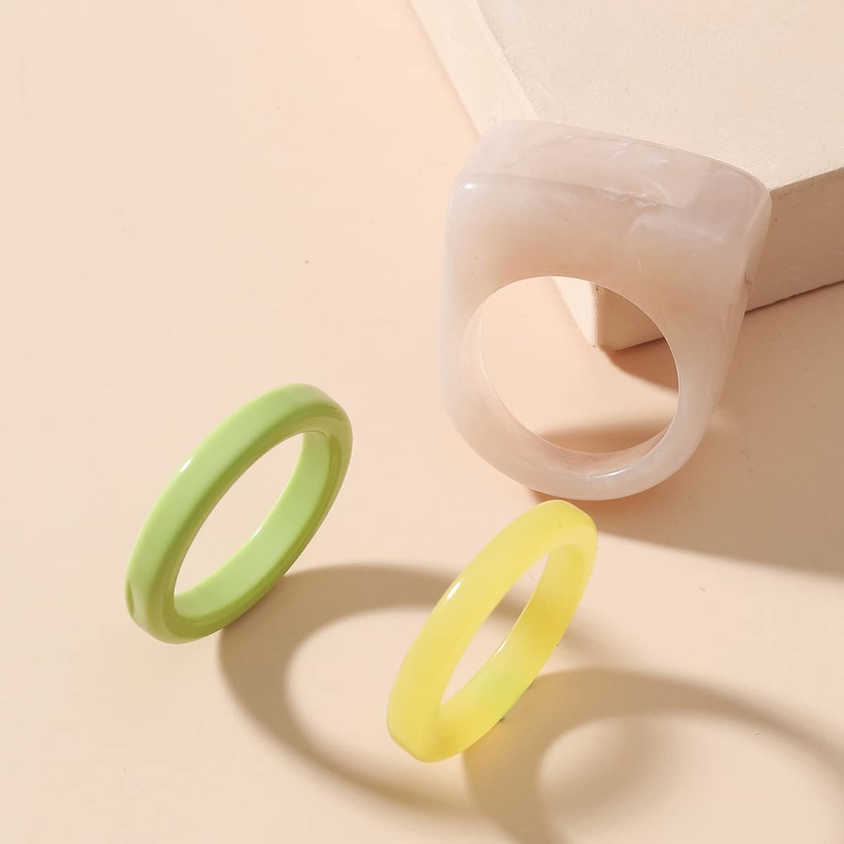 **MOKAVIKY 25 3-Piece Chunky Acrylic Resin Stackable Rings Set – Thick Colorful Cute Rings for Women – Perfect for Casual Wear, Parties & Gifts**