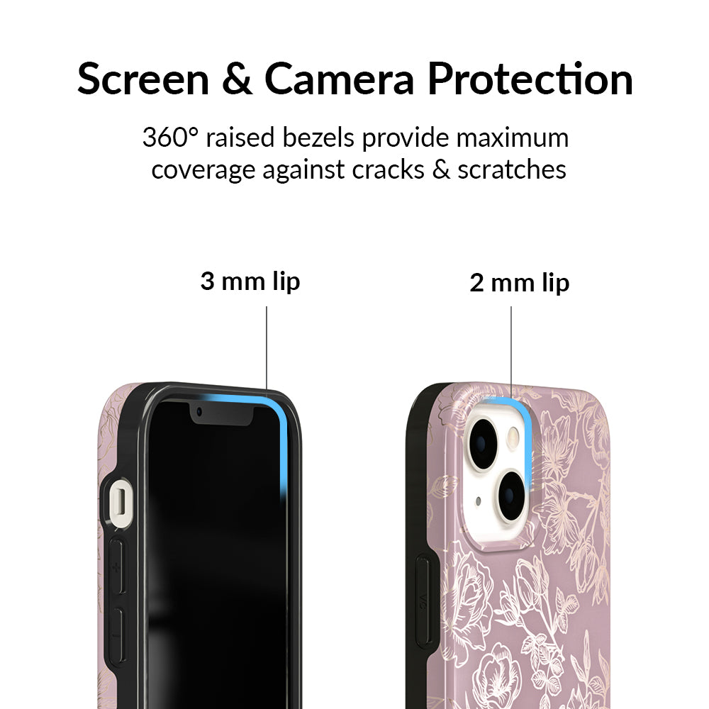 Dusty Rose Chrome Floral iPhone Case - Elegant Protective Cover for iPhone 13/14/15 Pro Max - Perfect for Everyday Use, Travel & Gift Giving