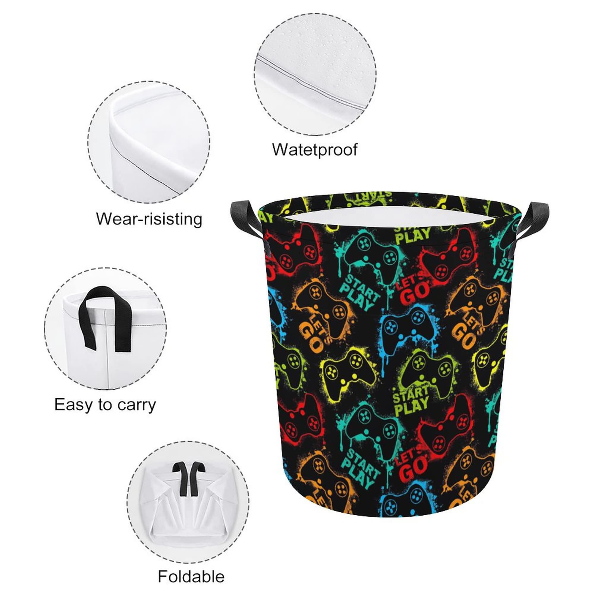 Gaming Themed Laundry Hamper for Boys - Kids Toy Storage Bin & Dirty Clothes Organizer | Baby Nursery Hamper for Bedroom, Bathroom & Gamer Room Decor - Perfect for Boys' Bedrooms, Game Rooms & Kids' Play Areas