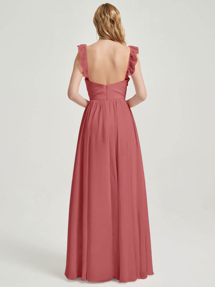 Desert Rose Convertible Chiffon Bridesmaid Dress with Detachable Straps - Perfect for Weddings, Formal Events & Special Occasions