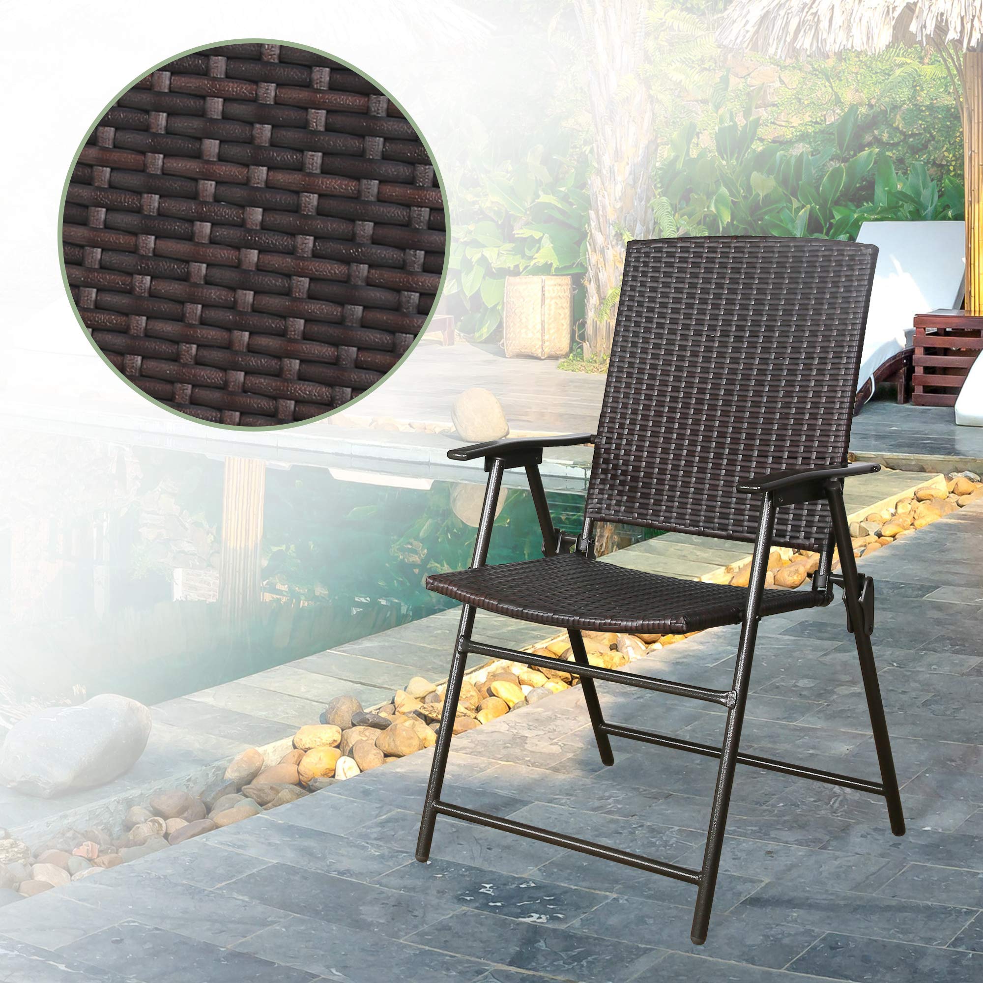 3-Piece Outdoor Bistro Set - All-Weather Patio Furniture with 2 Rattan Folding Chairs & Tempered Glass Table - Perfect for Garden, Balcony, Poolside & Backyard Relaxation