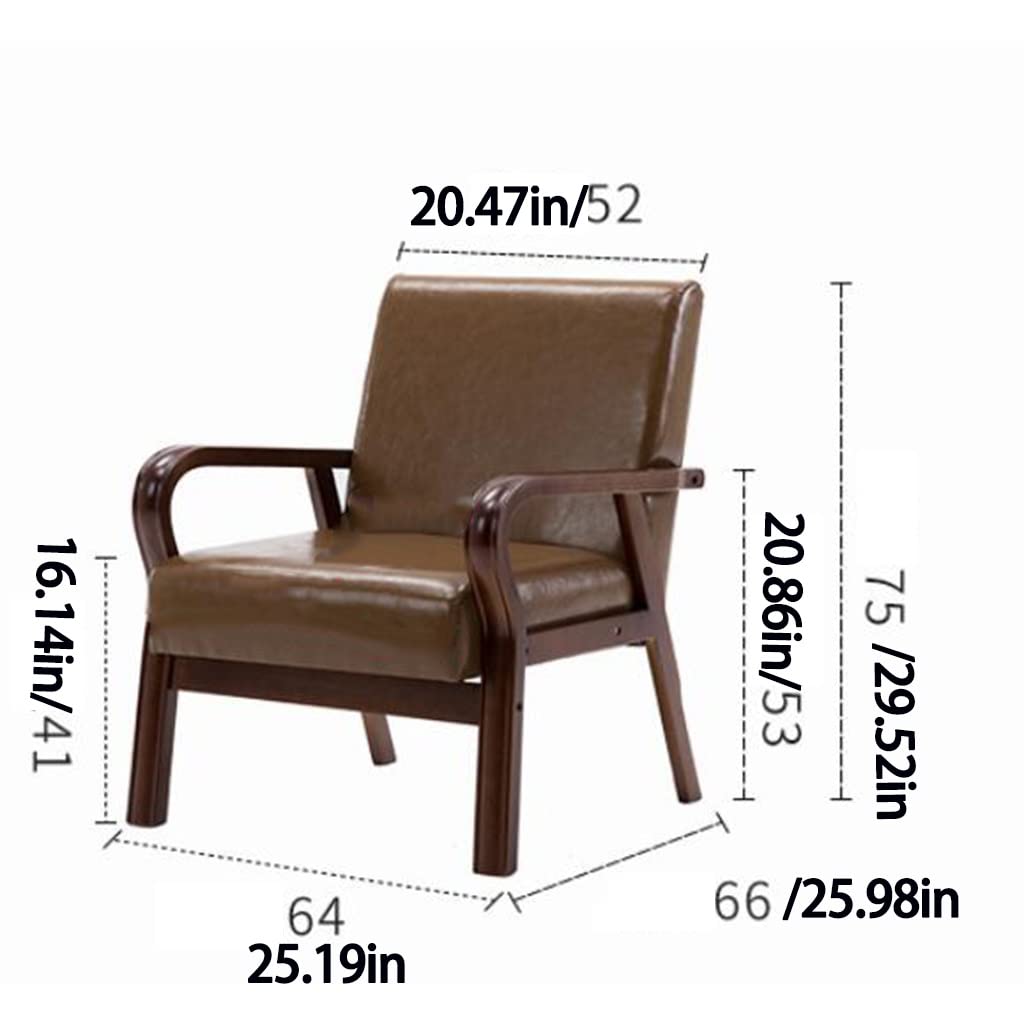Mid-Century Modern Leather Accent Chair - Retro Upholstered Lounge Armchair with Backrest for Living Room, Bedroom, Dorm or Reception Area - Comfy Single Reading Chair for Adults (Yellow) - Perfect for Relaxing, Reading & Home Decor