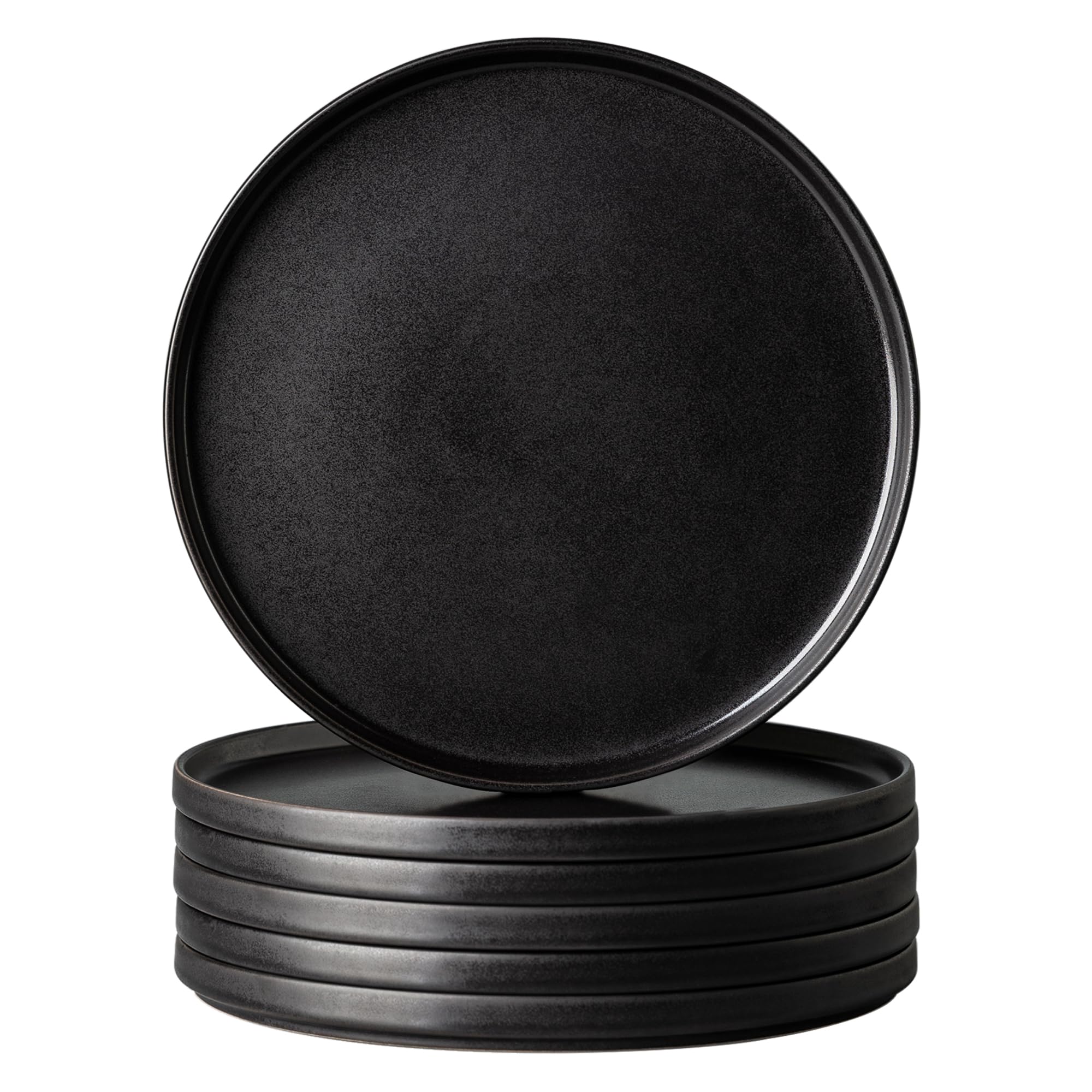 AmorArc 8-Inch Ceramic Dinner Plates Set of 6 - Matte Black Salad & Dessert Plates, Microwave & Dishwasher Safe, Scratch Resistant Reactive Glaze - Perfect for Dining, Entertaining, and Everyday Meals