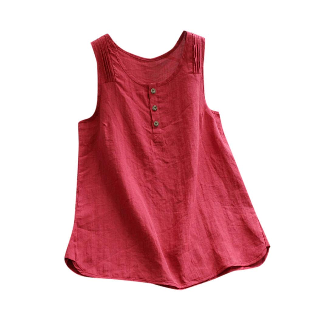 Vintage Linen Plus Vest Blouse - Adjustable Sleeveless Women's Top | Casual Loose Fit Tee for Summer, Beach & Boho Style Outfits