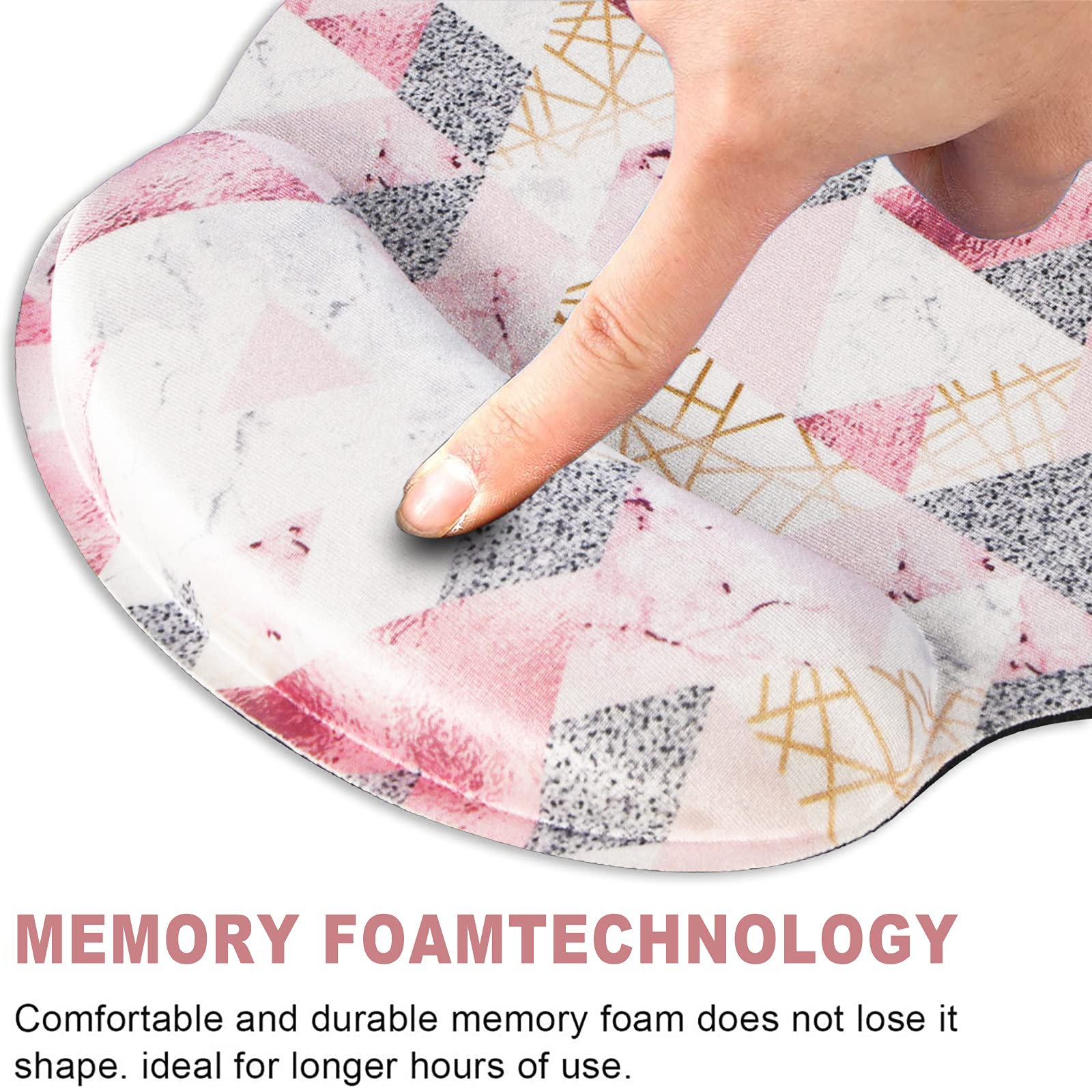 Gel Mouse Pad with Wrist Rest Support - Non-Slip Rubber Base & Memory Foam for Pain Relief - Ergonomic Mousepad for Laptop, Computer, Home Office & Gaming - Pink Triangle Design (Perfect for Long Work Sessions & PC Gaming)