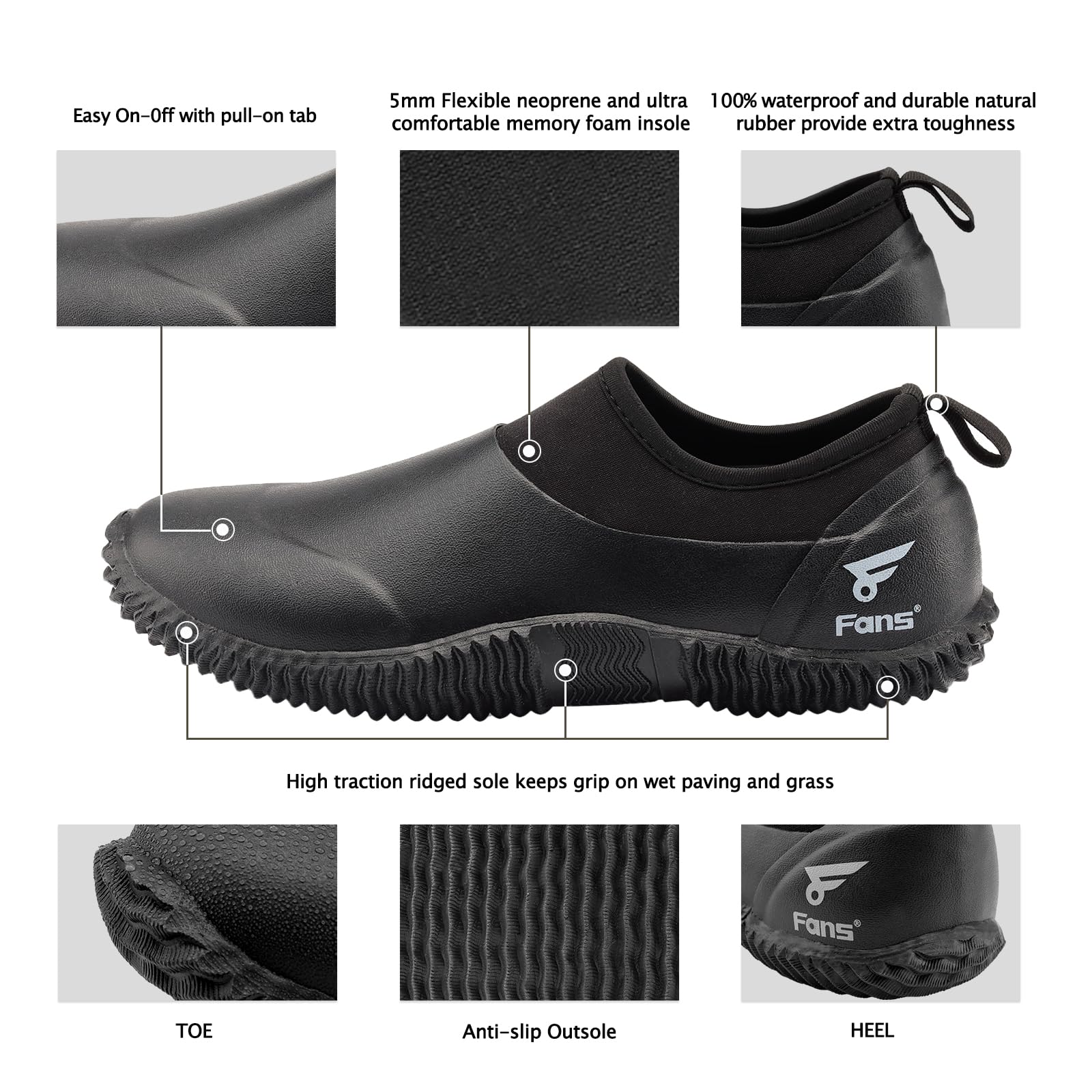 Waterproof Neoprene Men's Garden & Farm Boots with Memory Foam Insoles - Comfortable Rain & Mud Shoes for Gardening, Farming, Hiking & Outdoor Work