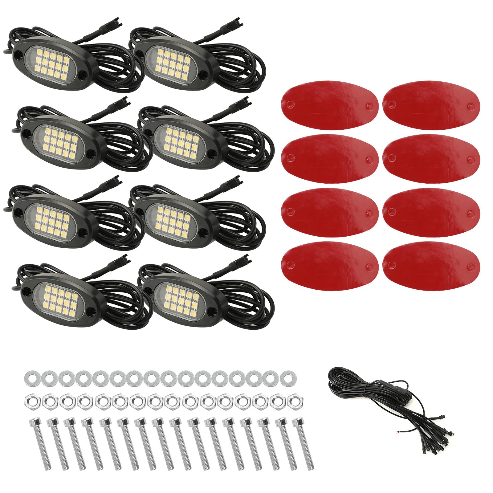 Winunite 8 Pods Quick Connect Green Rock Lights - 4M Extension Wires Each, 15 SMD Chips, High Adhesive Stickers, IP67 Waterproof - Off-Road Lighting for Trucks, Trailers, SUVs, ATVs, UTVs & Boats - Perfect for Night Driving, Camping & Outdoor Adventures