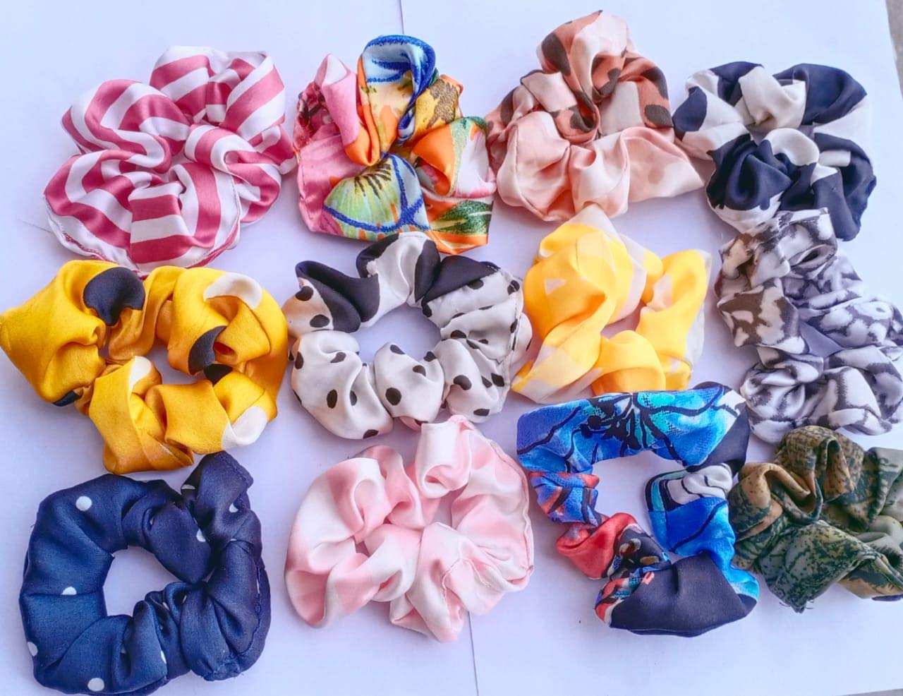 **Large Satin Hair Scrunchies for Women - 10 Pack Oversized Silk Hair Ties, Thick Elastic Jumbo Scrunchies (Printed) - Perfect for Workouts, Office, and Everyday Styling**