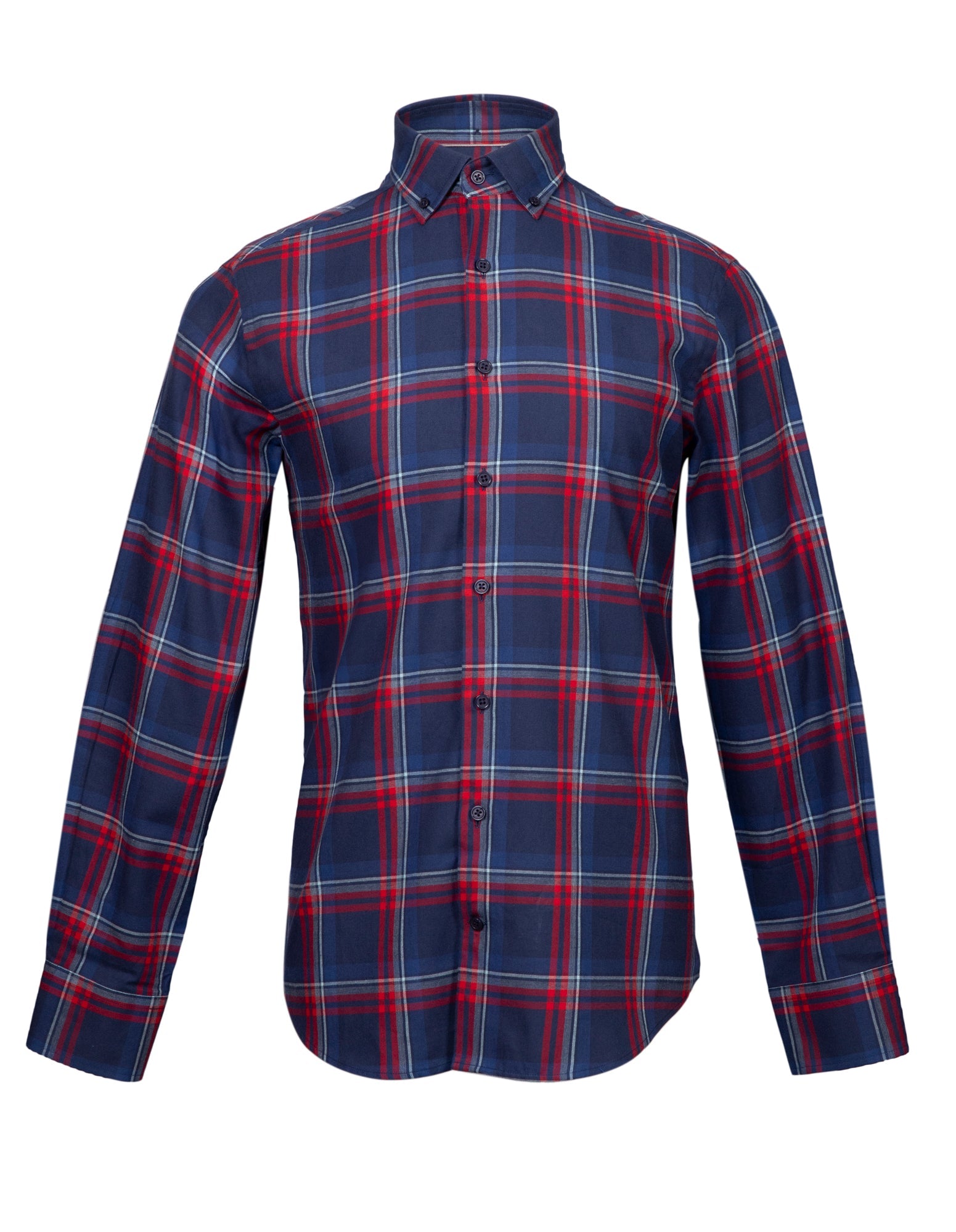 HENRY SARTORIAL Men's Casual Checkered Button-Down Shirt in Navy & Red Plaid - Perfect for Office, Date Night, and Weekend Outings
