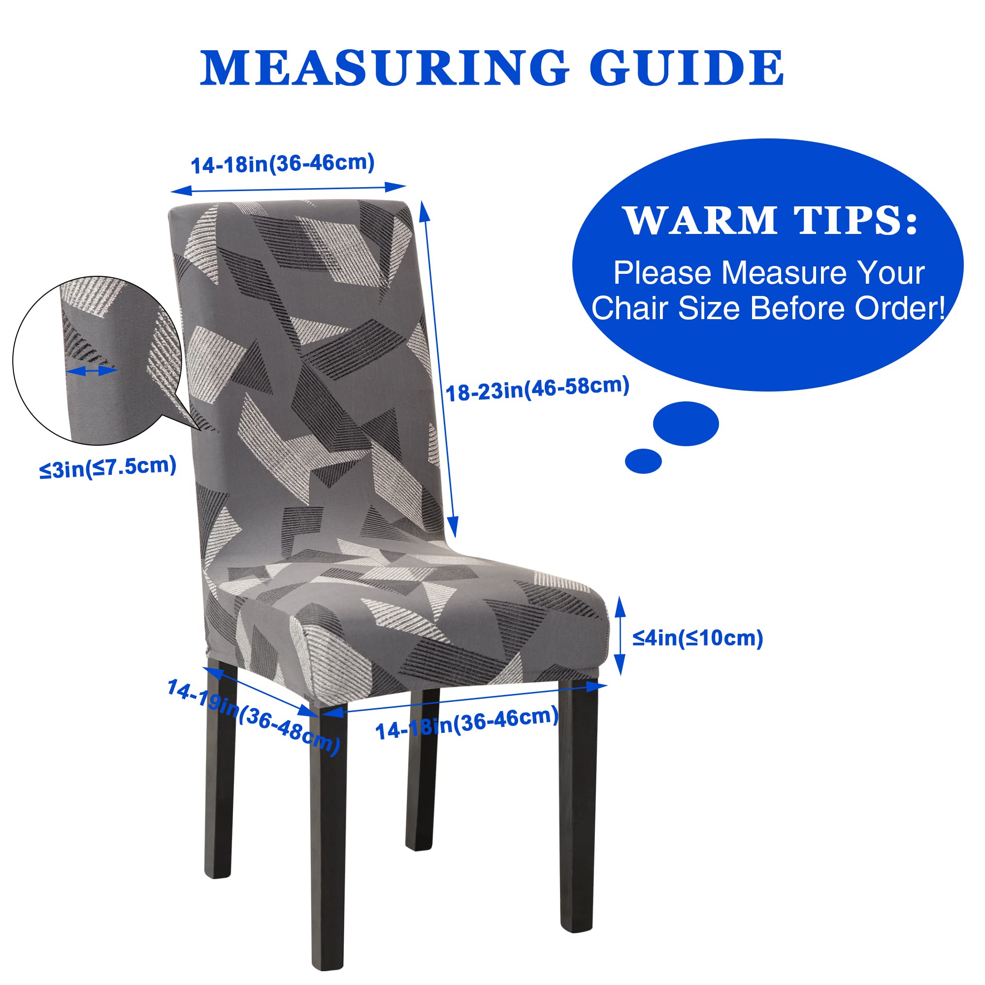 Stretchable Spandex Dining Chair Covers Set of 6 - Grey Triangle Pattern Slipcovers for Kitchen, Parsons & Dining Room Chairs | Washable Fabric Protectors for Home, Restaurant & Office Use