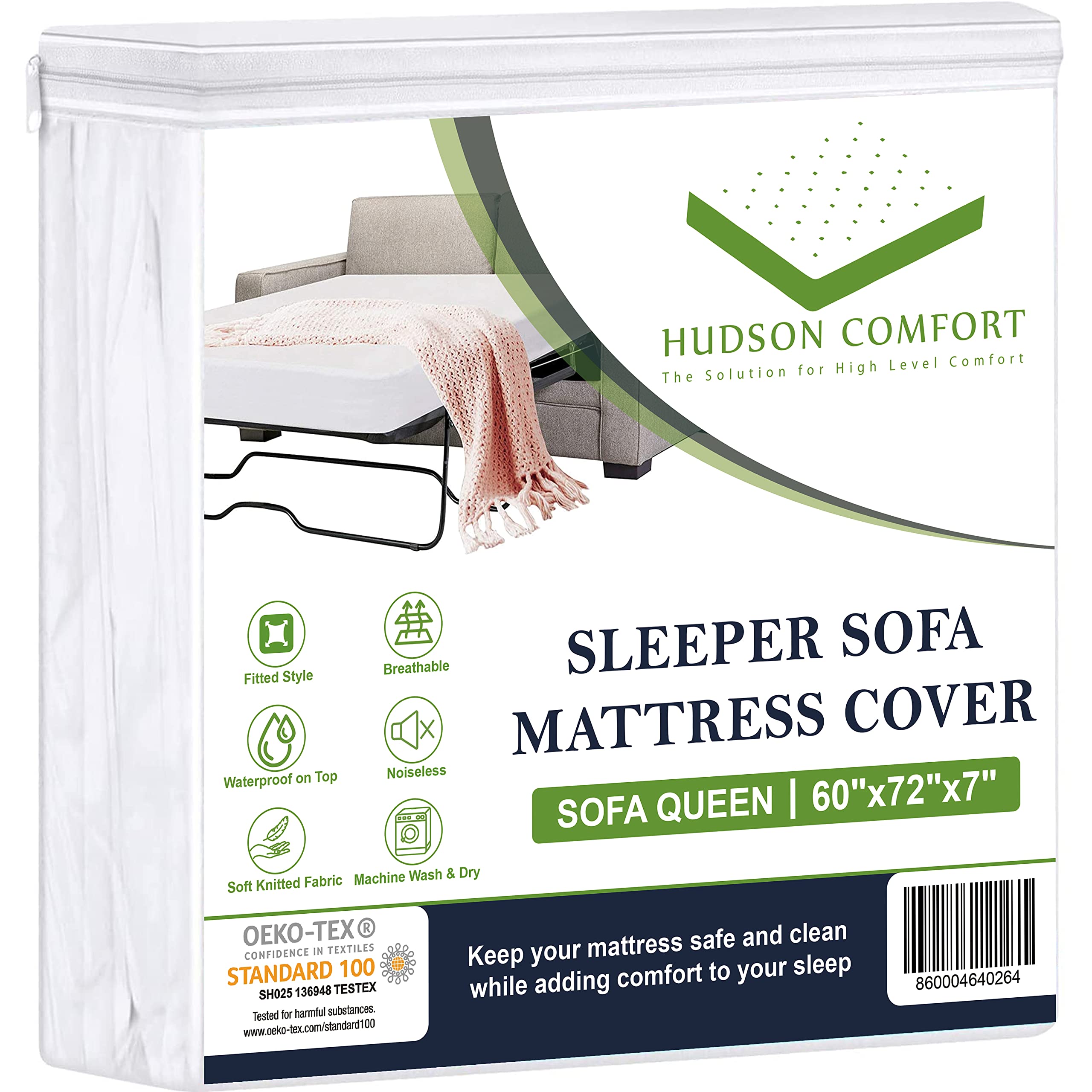 Waterproof Microfiber Sofa Bed Cover - Hudson Comfort Sleeper Sofa Mattress Protector Fitted Sheet (Queen Size 60x72) for Living Room, Guest Room & Small Spaces