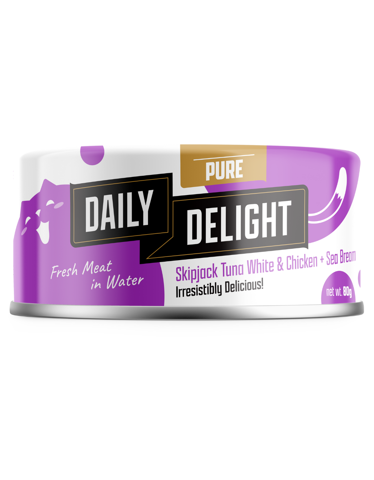 Premium Skipjack Tuna & Chicken with Sea Bream Canned Cat Food - Grain-Free, High Protein Wet Cat Food for Adult & Senior Cats - 80g Can (Pack of 12) - Perfect for Mealtime, Travel & Emergency Pet Food Supply
