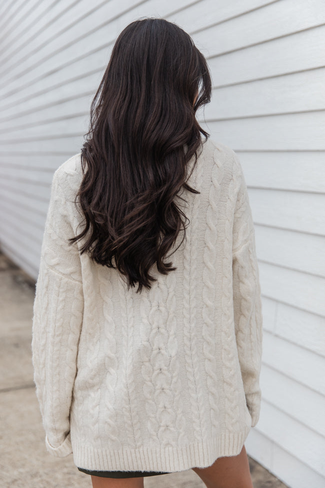 Ivory Oversized Cable Knit V-Neck Sweater for Women - Cozy Winter Pullover, Soft Chunky Knit, Loose Fit Casual Sweater - Perfect for Holidays, Christmas, Dates & Cold Weather Outfits