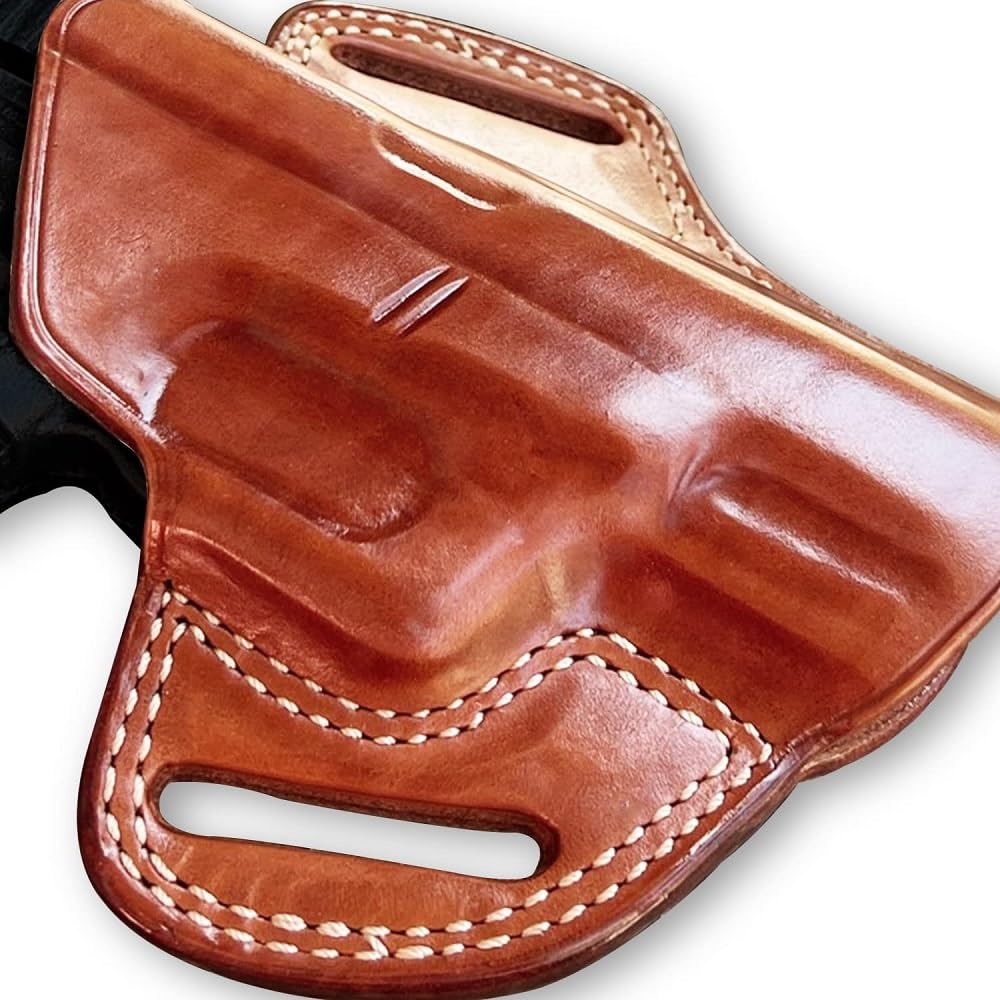 Leather Pancake OWB Belt Holster for Glock 43X MOS 9mm - Right Hand Draw, Brown - Concealed Carry & Outdoor Use