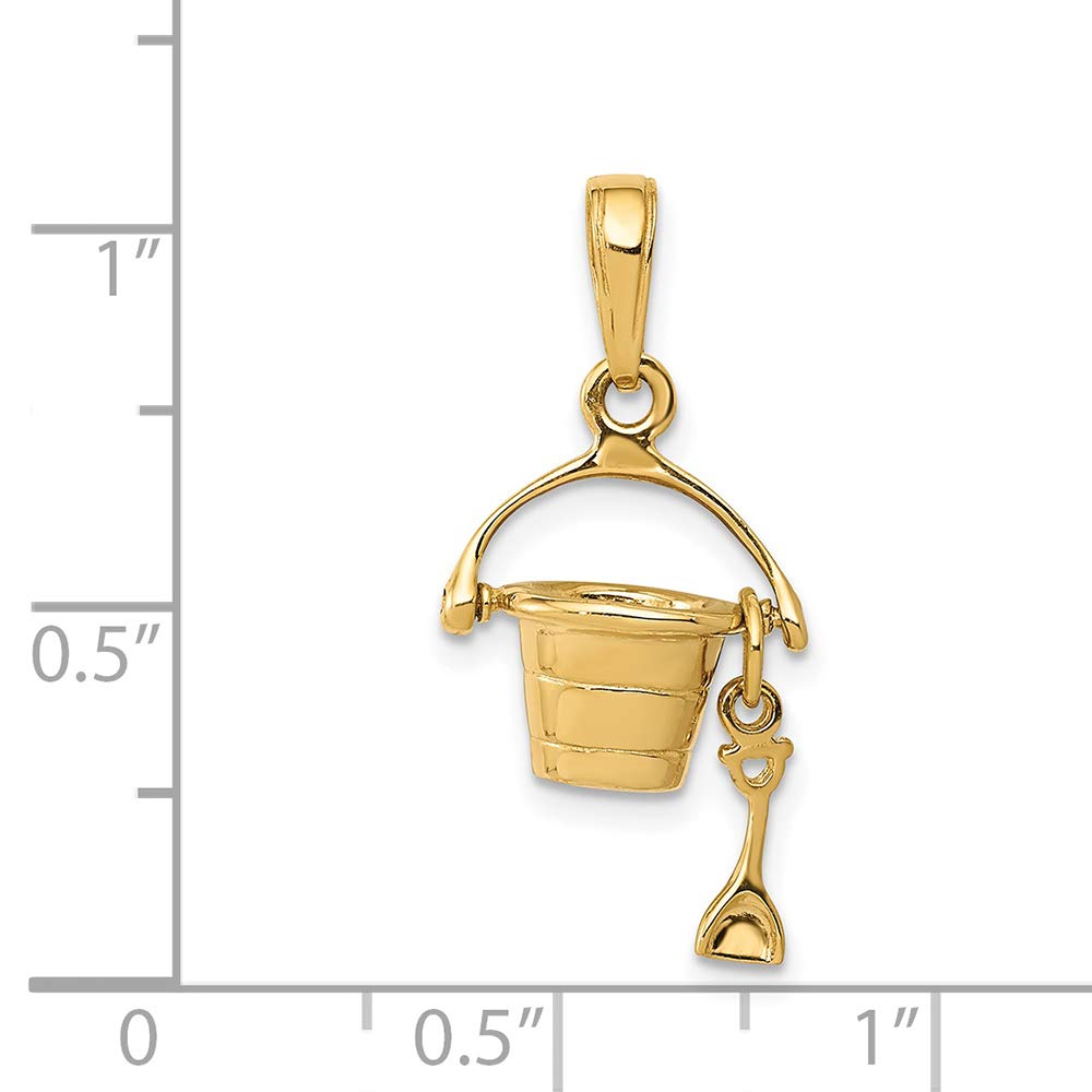 14K Yellow Gold 3D Beach Bucket with Shovel Charm Pendant Necklace - Perfect for Summer Vacation, Beach Trips & Gift Giving