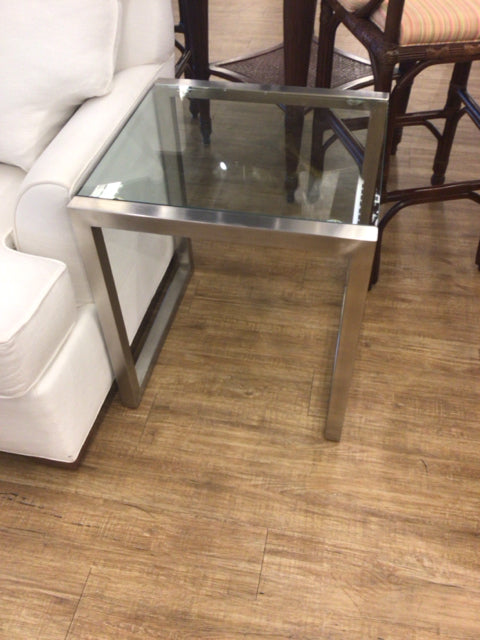 Modern Chrome Glass Top End Table - Stylish Accent Table for Living Room, Bedroom, or Office - Perfect for Small Spaces & Home Decor