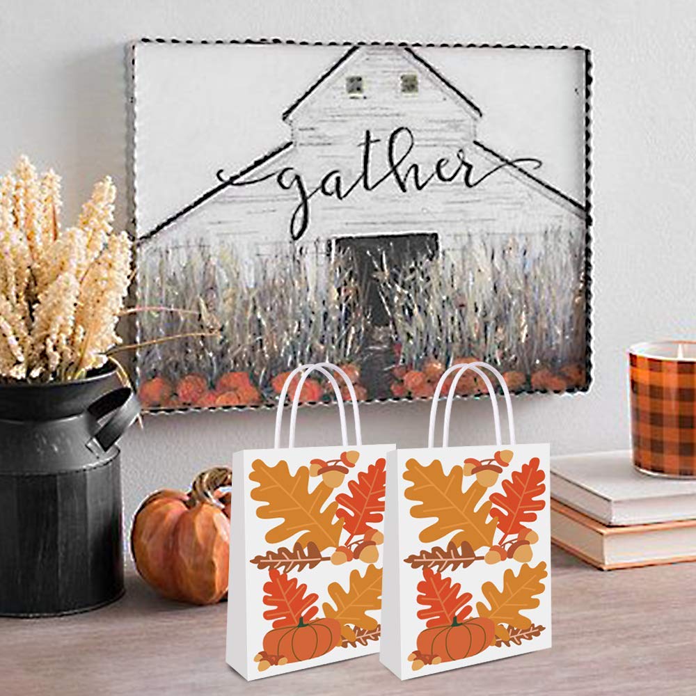 BCHOCKS 16-Piece Autumn Gift Bags Set - Maple Leaf, Pumpkin & Chestnut Print Party Favor Bags with Handles | Perfect for Fall Weddings, Birthday Parties, Bridal Showers & Thanksgiving Celebrations