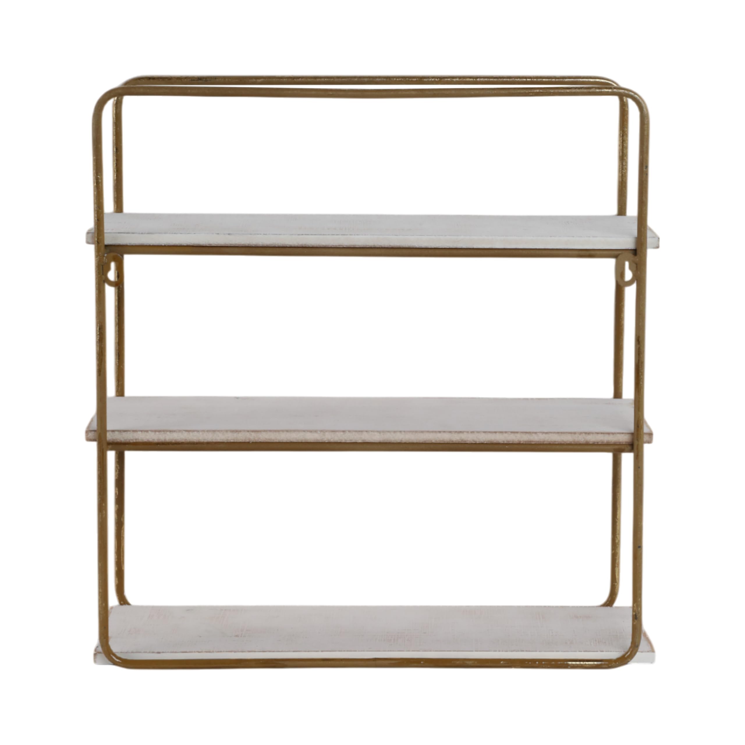 Sagebrook Home 3-Tier Wall Shelf - Gold Metal & Wood Floating Shelves for Living Room, Bathroom, Bedroom Decor - Modern Storage & Display Solution