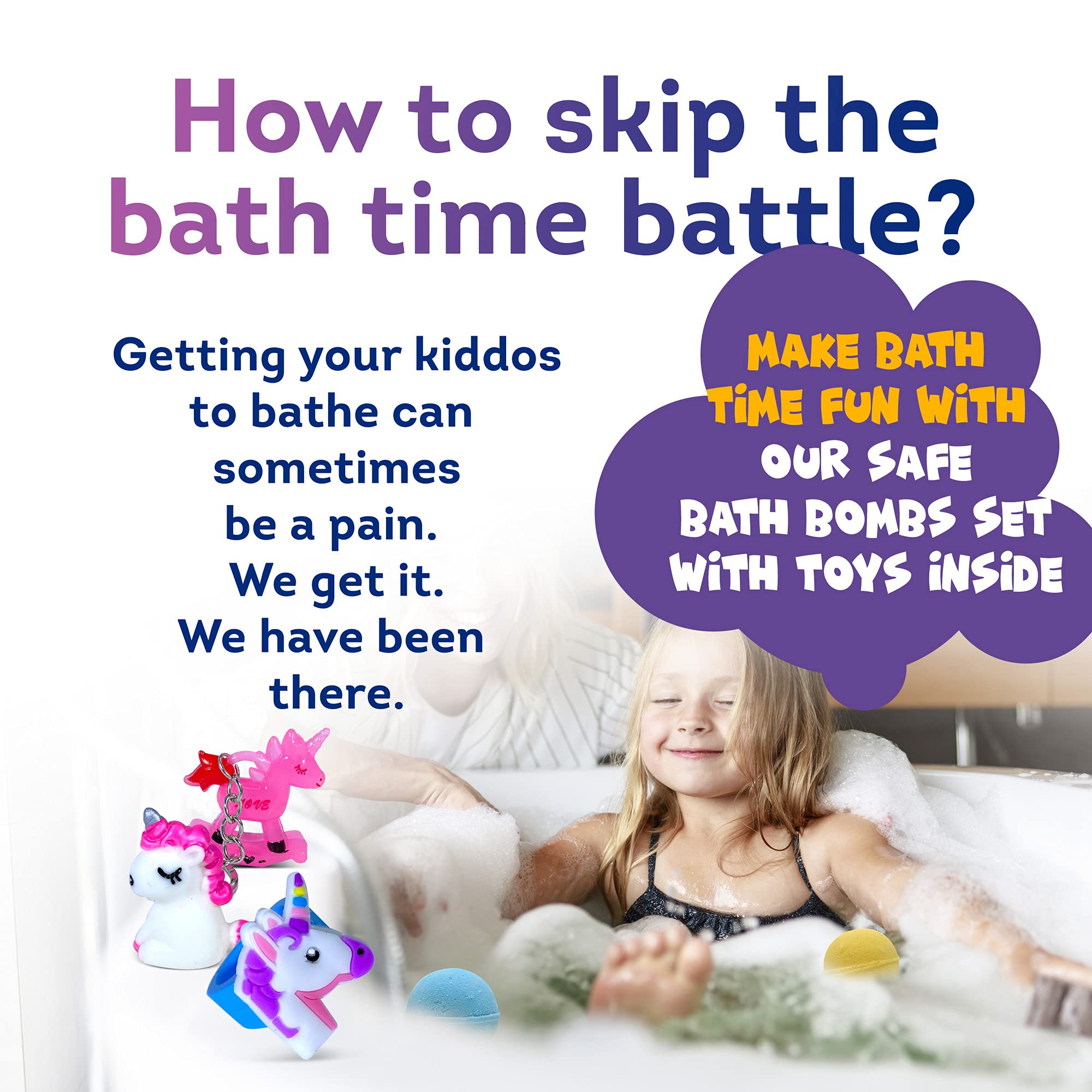 Unicorn Bath Bombs for Kids with Surprise Toys Inside - Includes Cute Ring, Keychain, Necklace & Bonus Purse | Handmade Easter Gift Set for Girls | Fun Bath Time & Birthday Party Favors