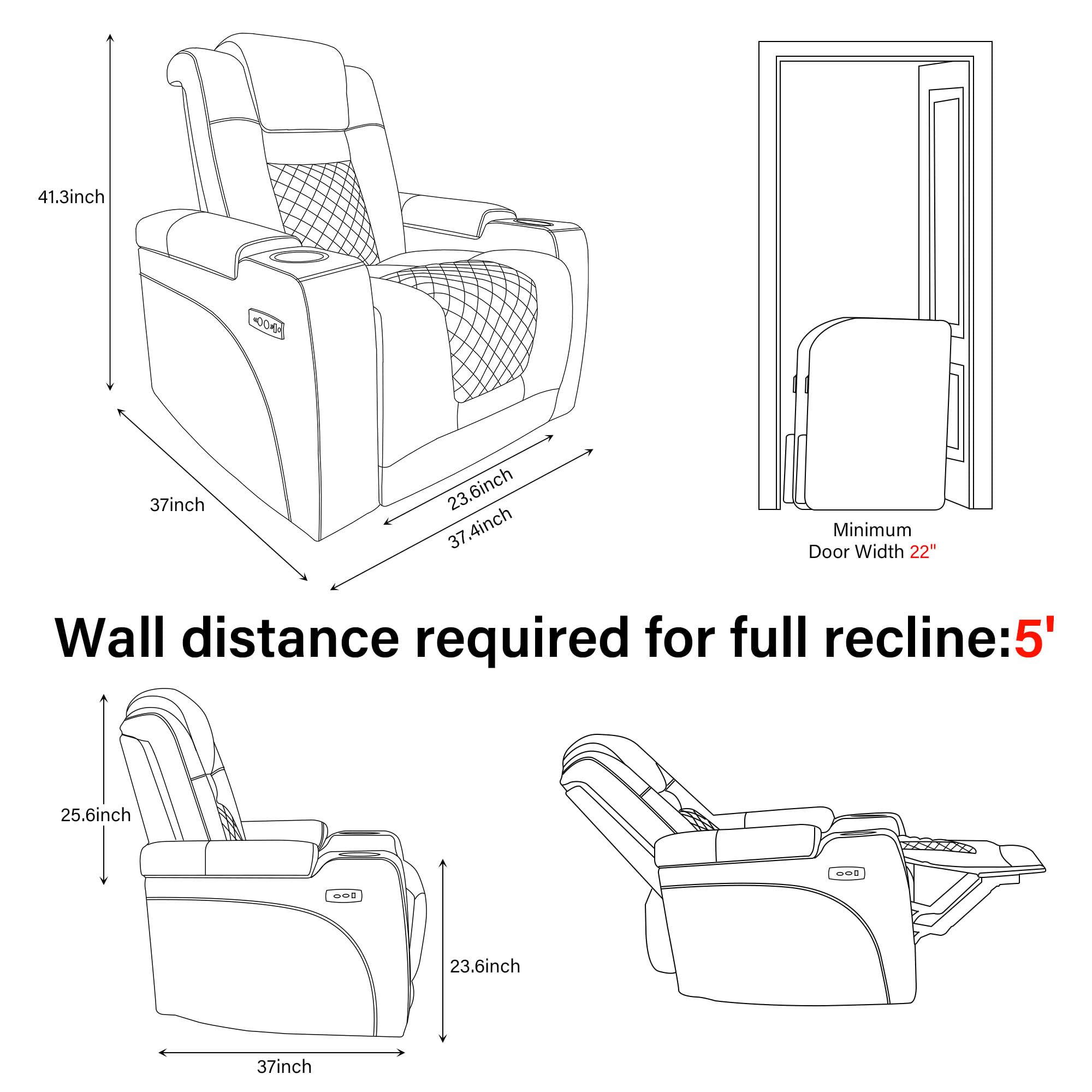 Electric Power Recliner Chair with USB Ports & Cup Holders - PU Leather Massage Sofa with Hidden Storage | Home Theater Seating, Living Room Furniture for Relaxation & Entertainment